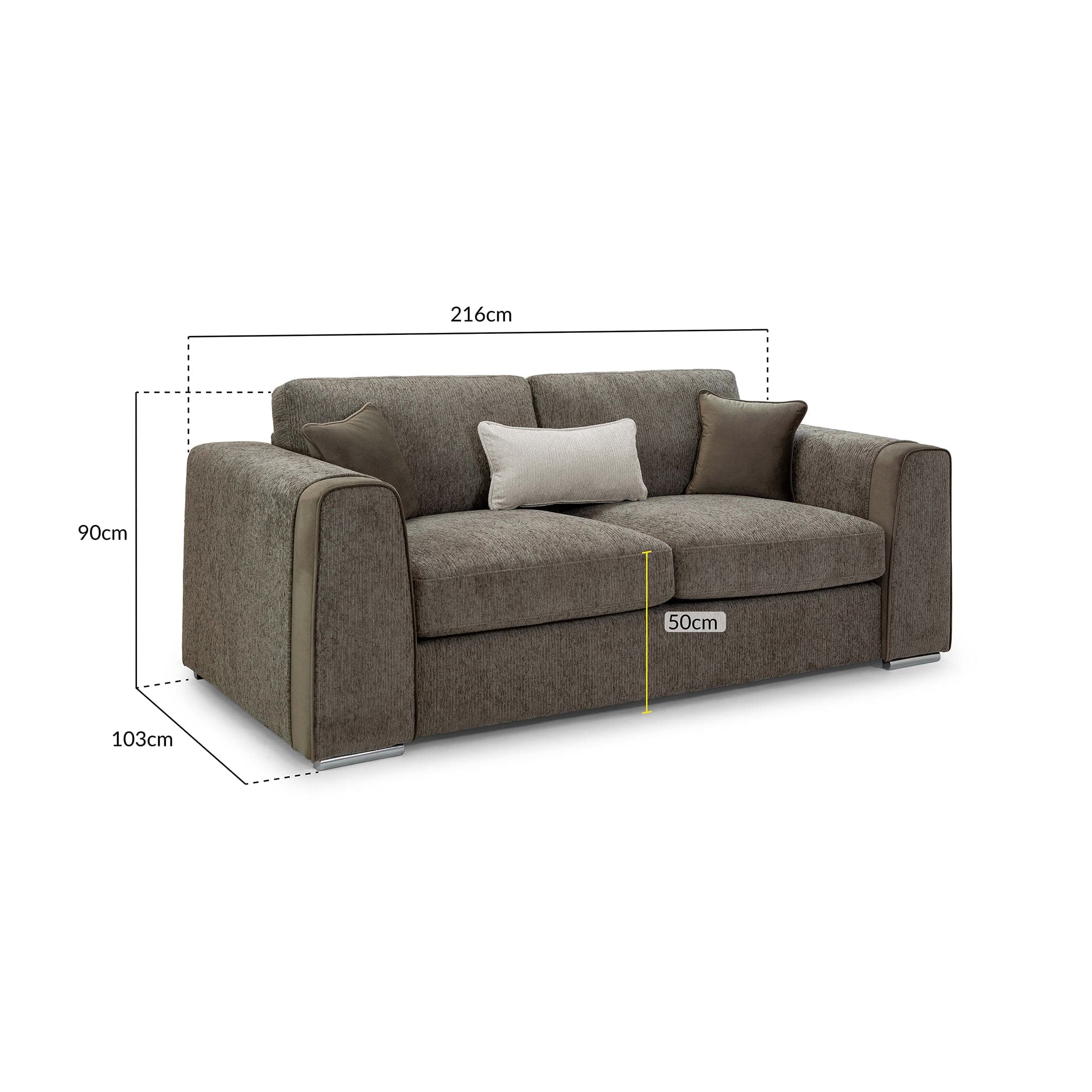 Turin Mocha Chenille v Seater Sofa - measurement view (7025204985920)
