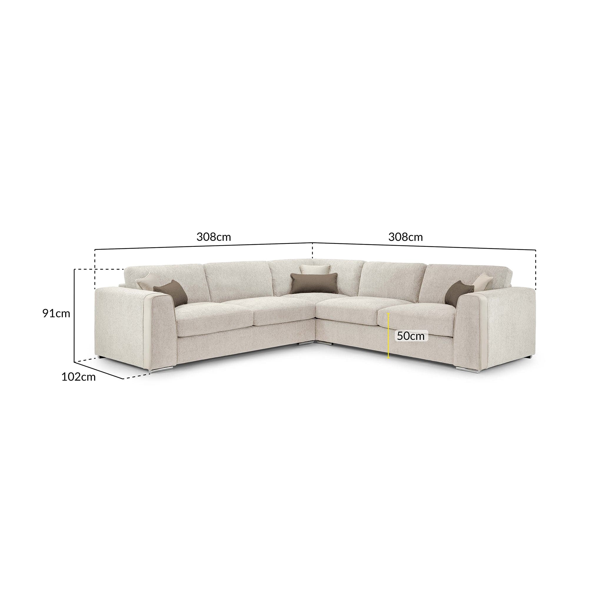 Turin Sofa Beige Large Corner - measurement view (7025188438080)