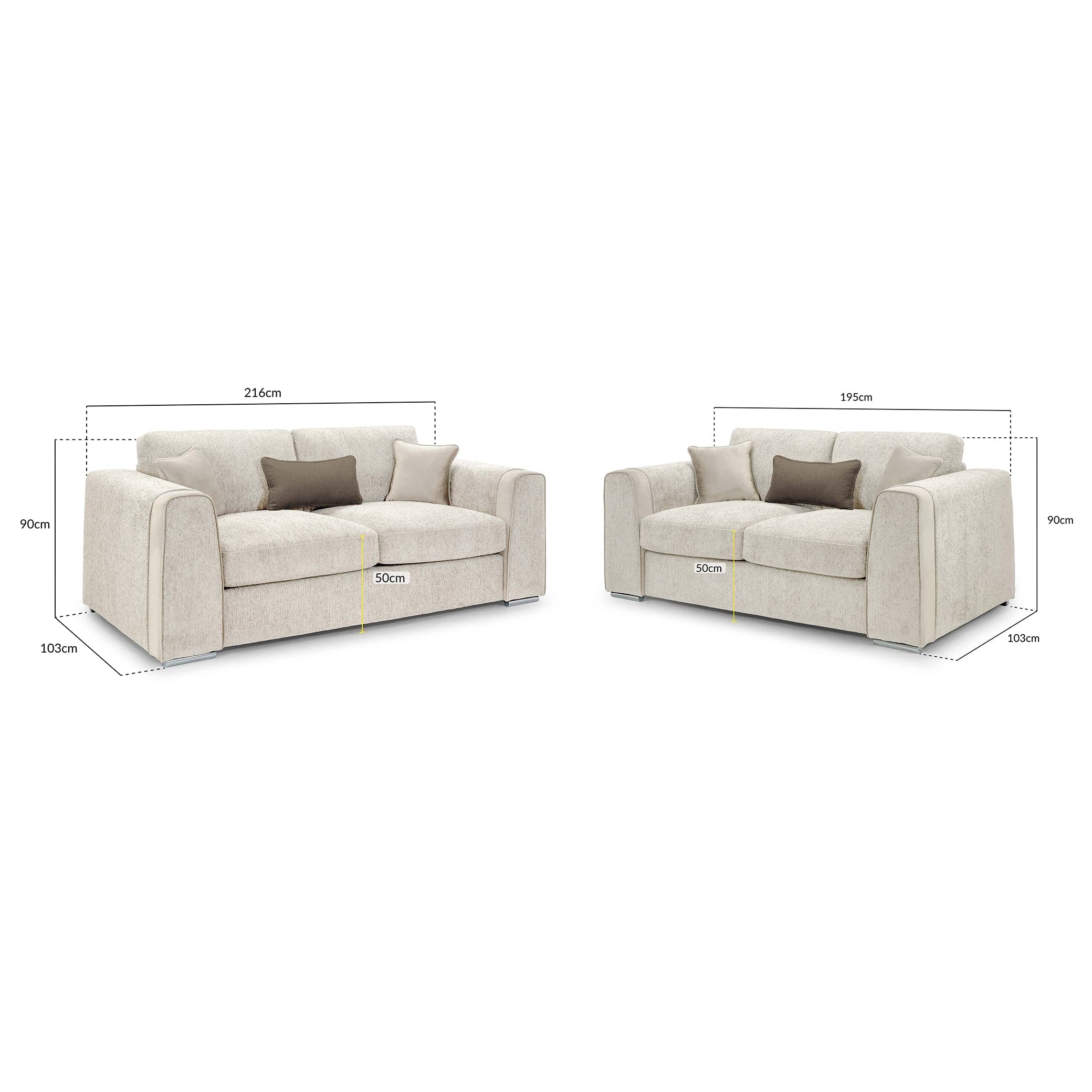 Turin Sofa Beige Three Plus Two Set - measurement view (7025189158976)
