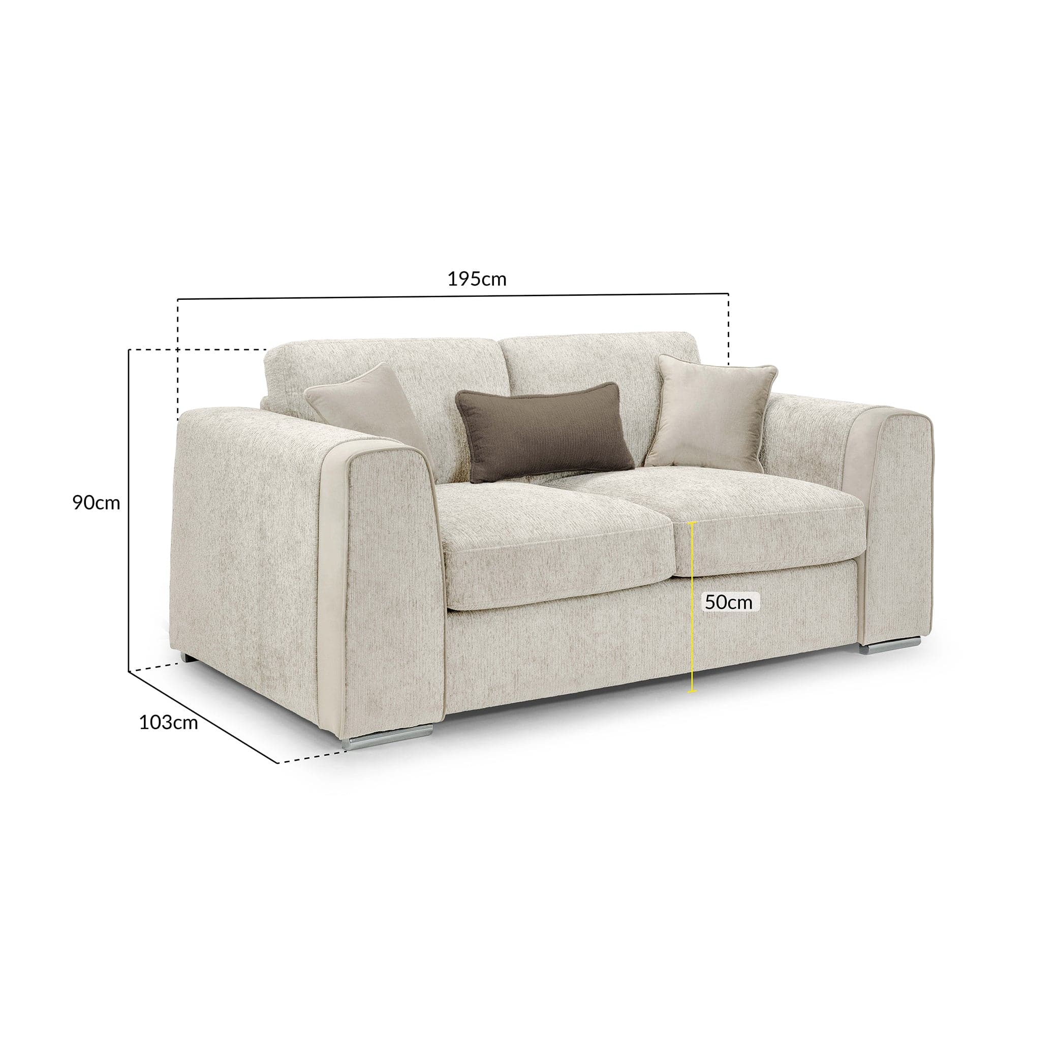 Turin Sofa Beige Two Seater - measurement view (7025202364480)