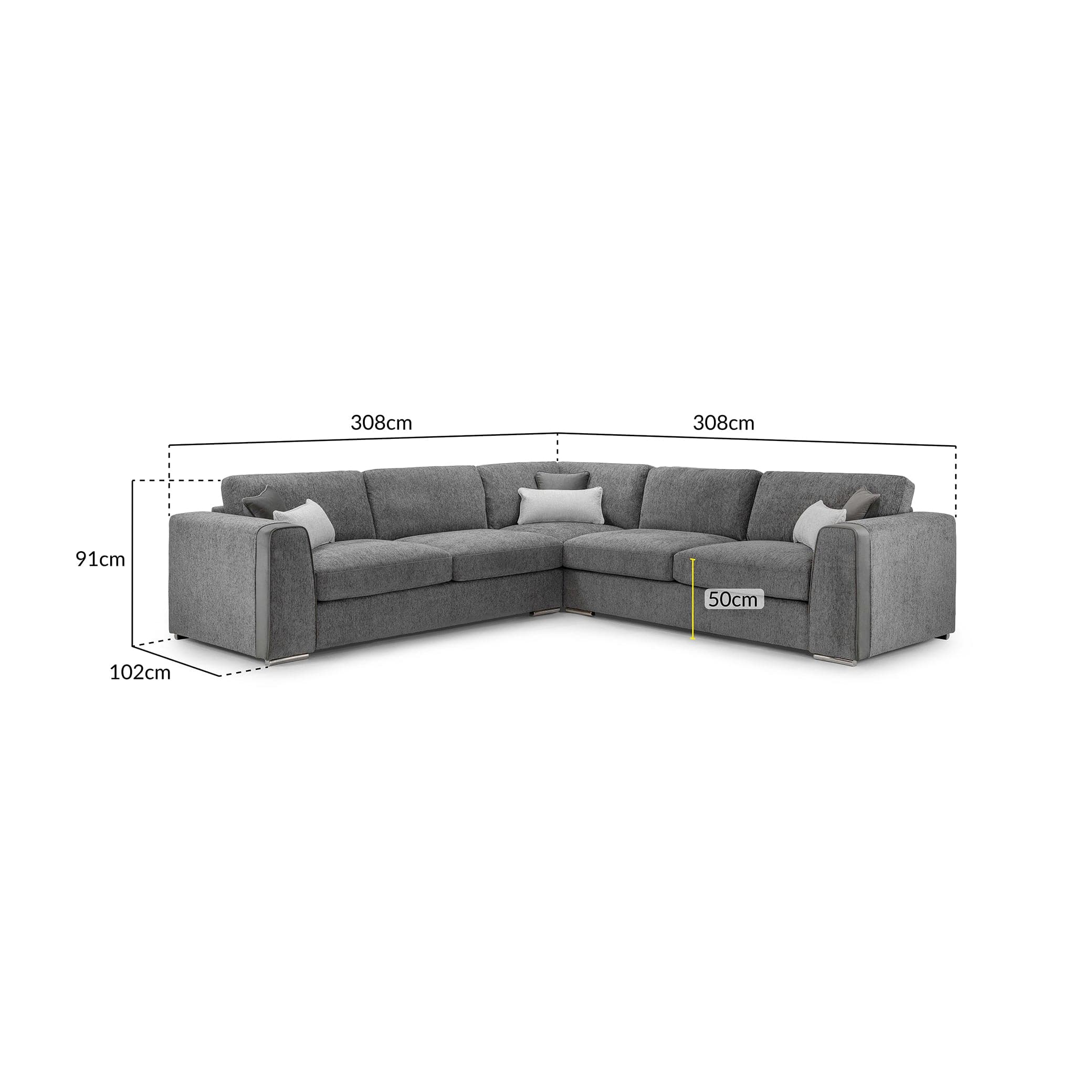 Turin Sofa Grey Large Corner - measurement view (7025207902272)