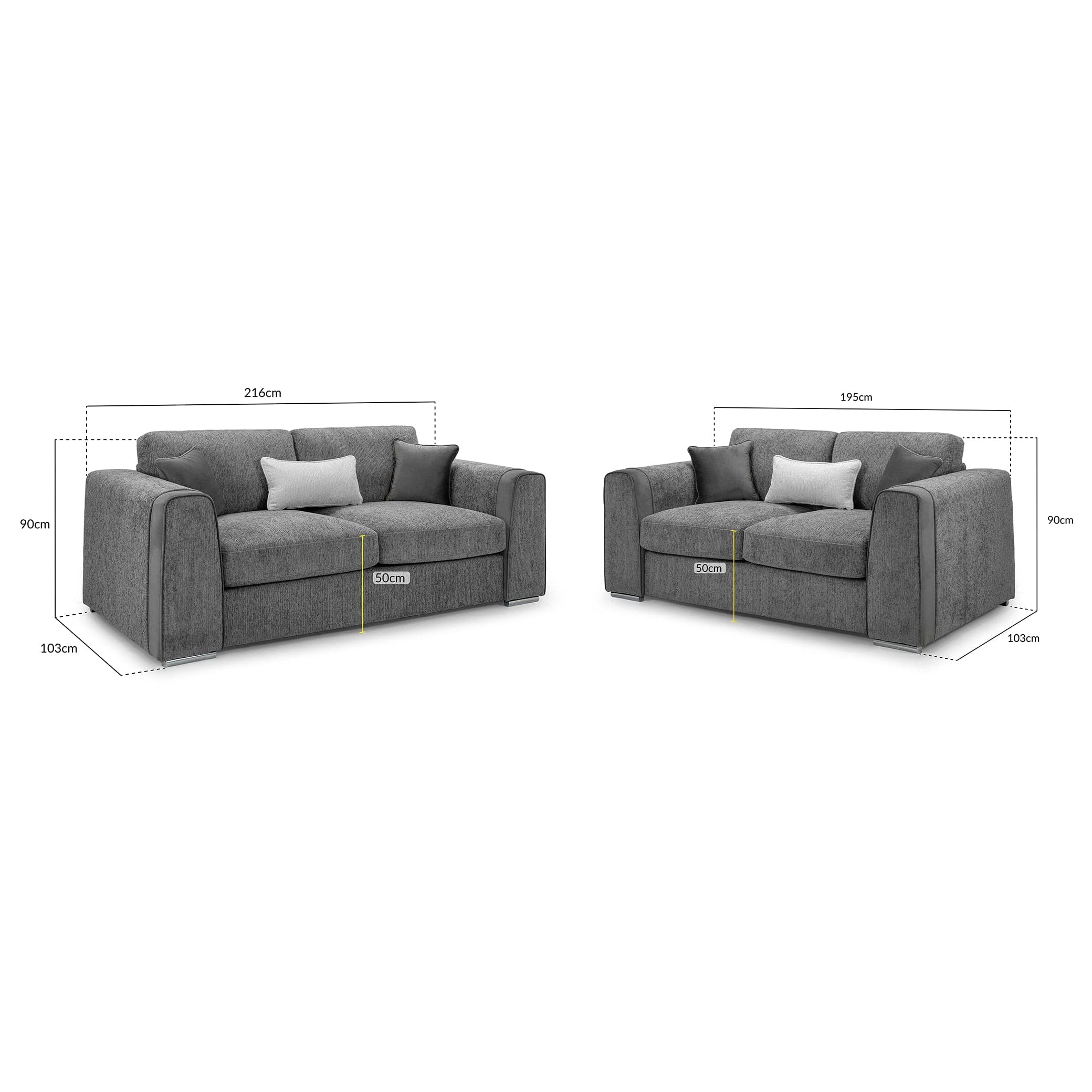 Turin Sofa Grey Three Plus Two Set - measurement view (7025208590400)