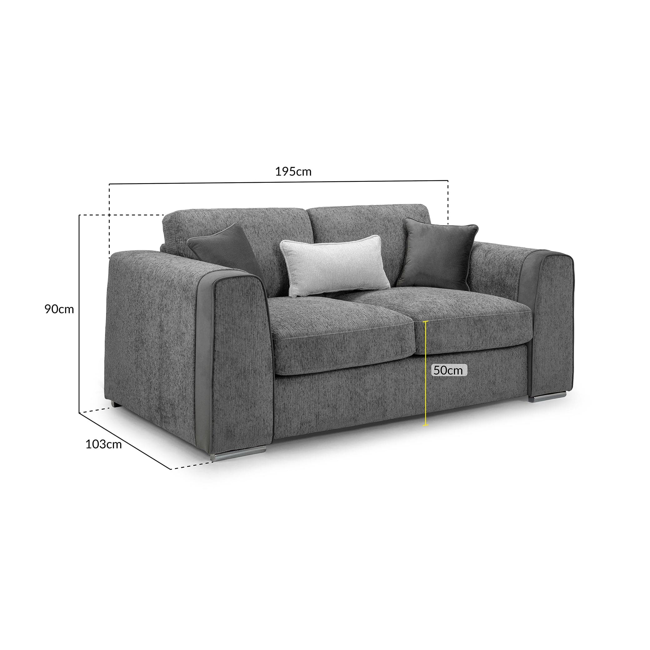 Turin Sofa Grey Two Seater - measurement view (7025209671744)