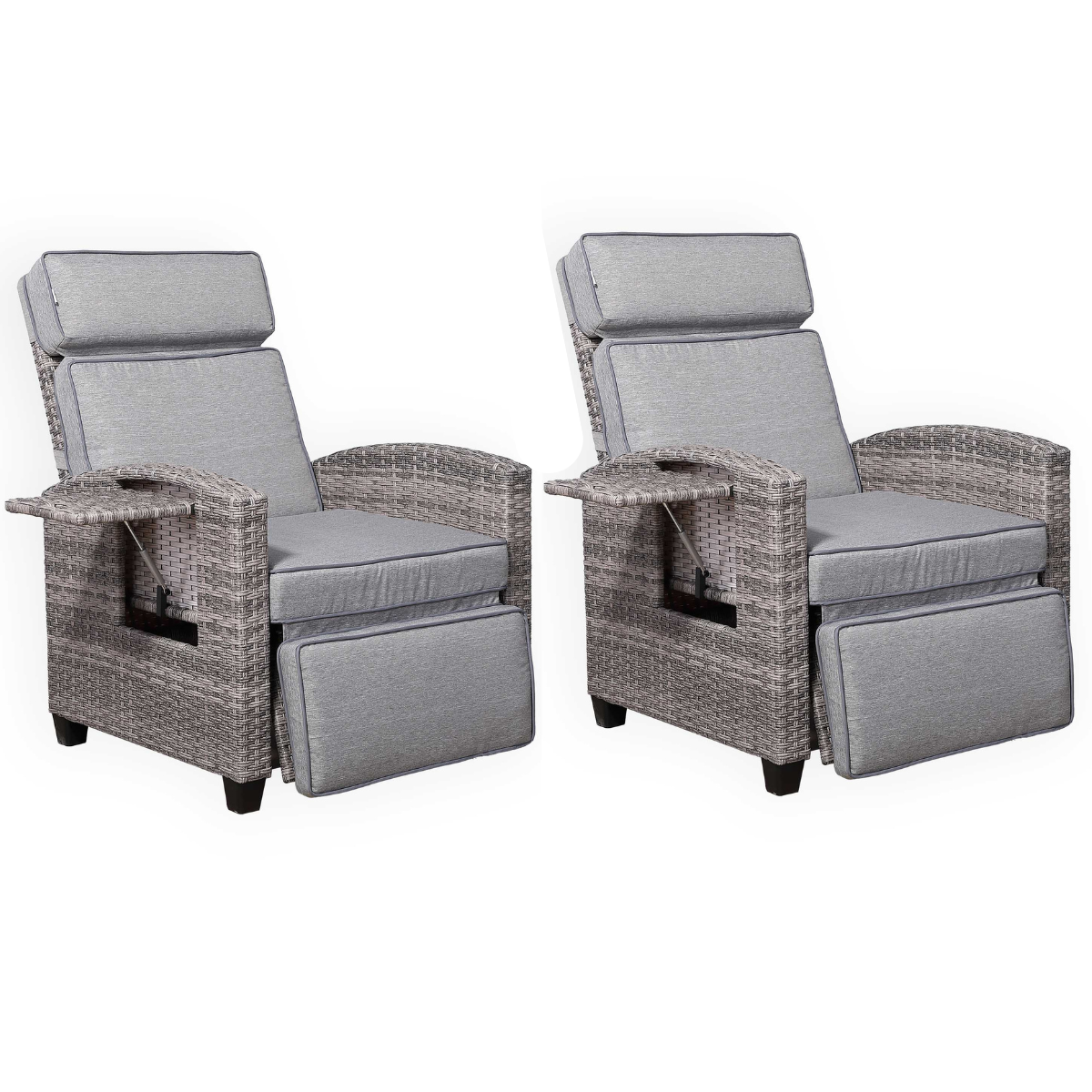 Pair of Catalina Reclining Armchairs with Flip Table in Grey - AMC Furniture