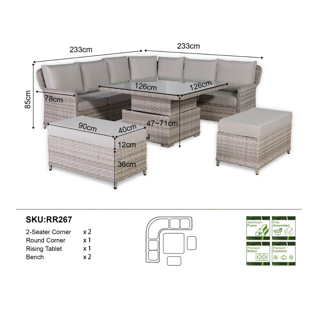 Palermo Equal Corner Sofa Set with Rising Table - AMC Furniture