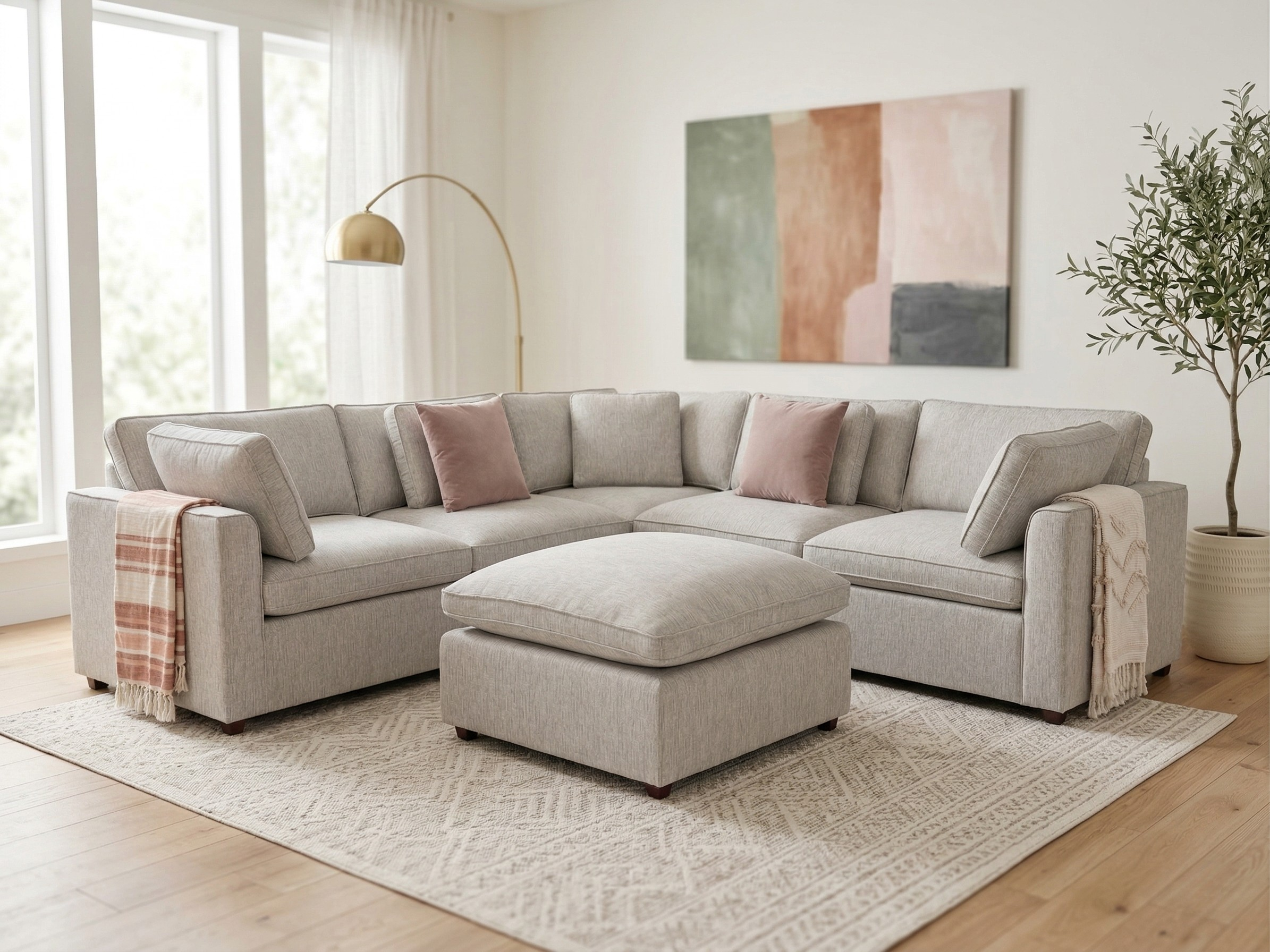 Cleo Sofa Grey Large Corner with Footstool - AMC Furniture