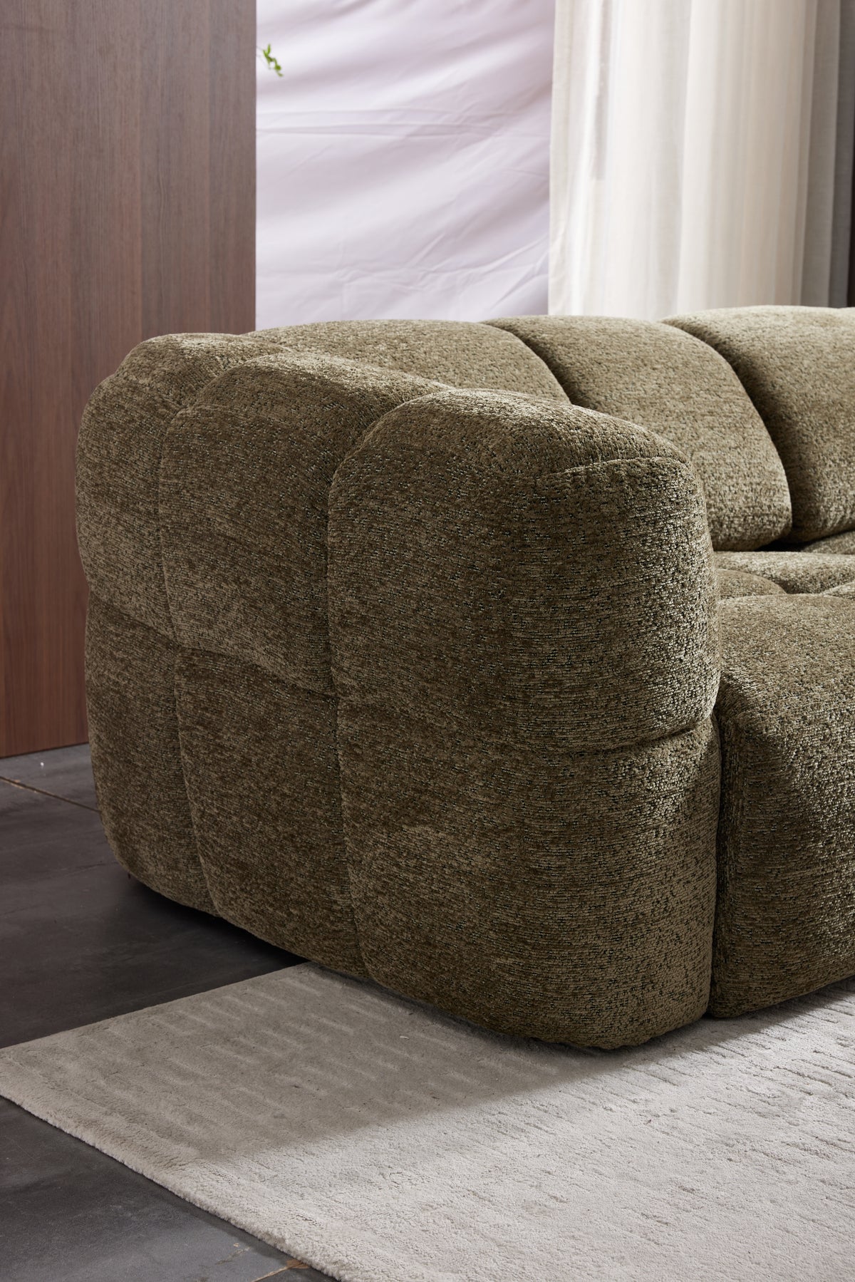 Elara Power Sliding 3 Seater in Khaki Green Meta Sofa