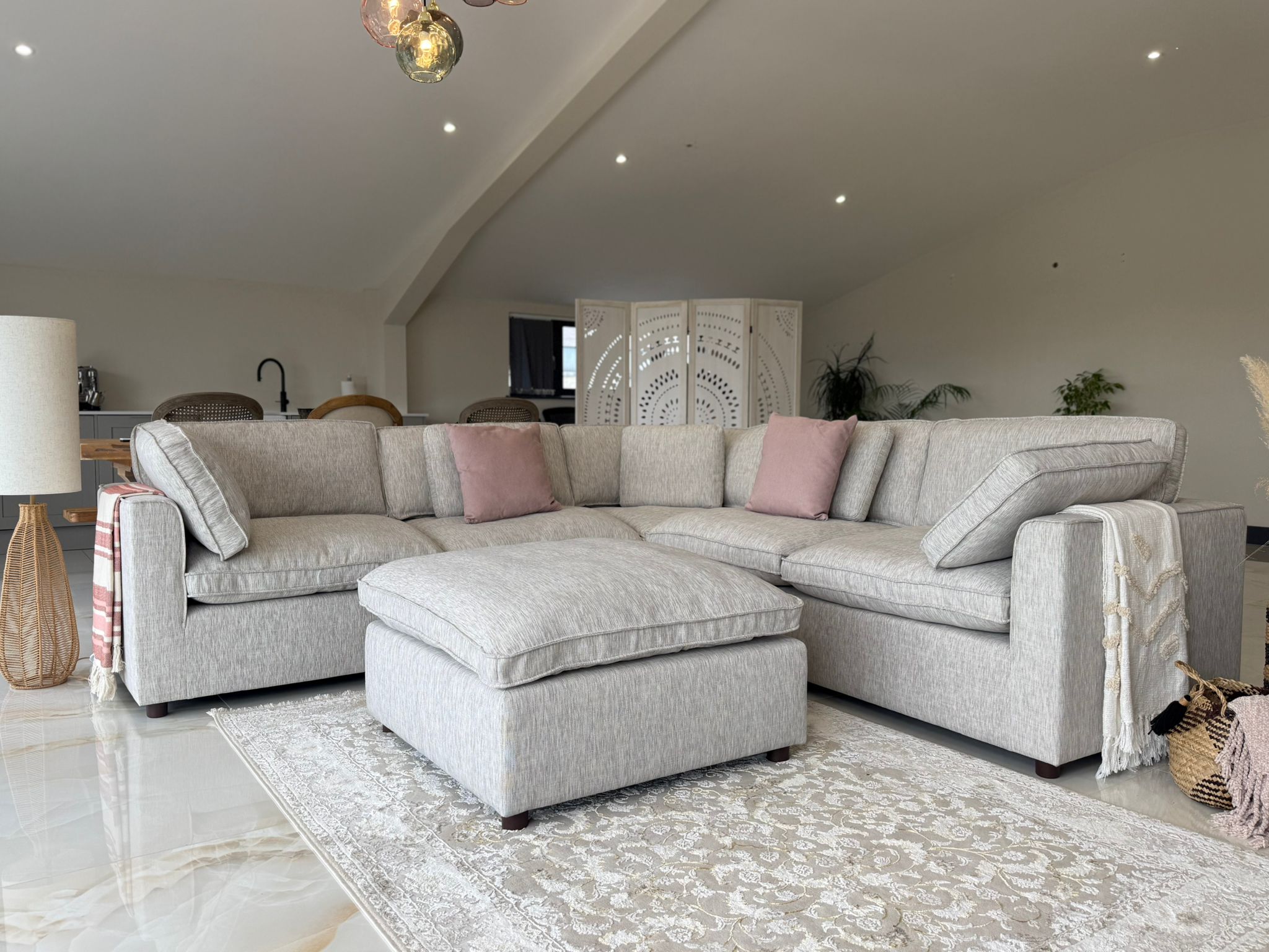 Cleo Sofa Grey Large Corner with Footstool - AMC Furniture
