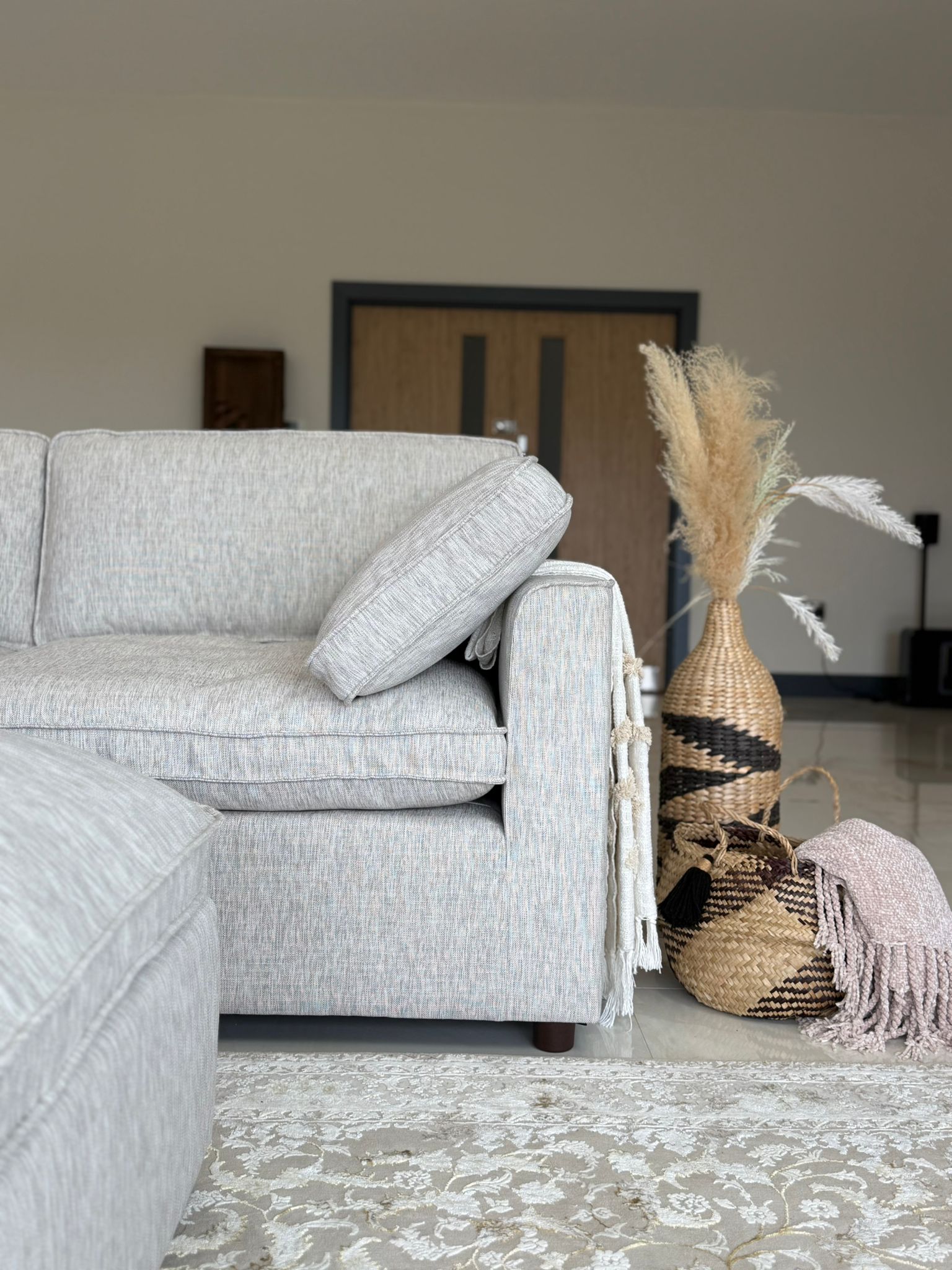 Cleo Sofa Grey Large Corner with Footstool - AMC Furniture