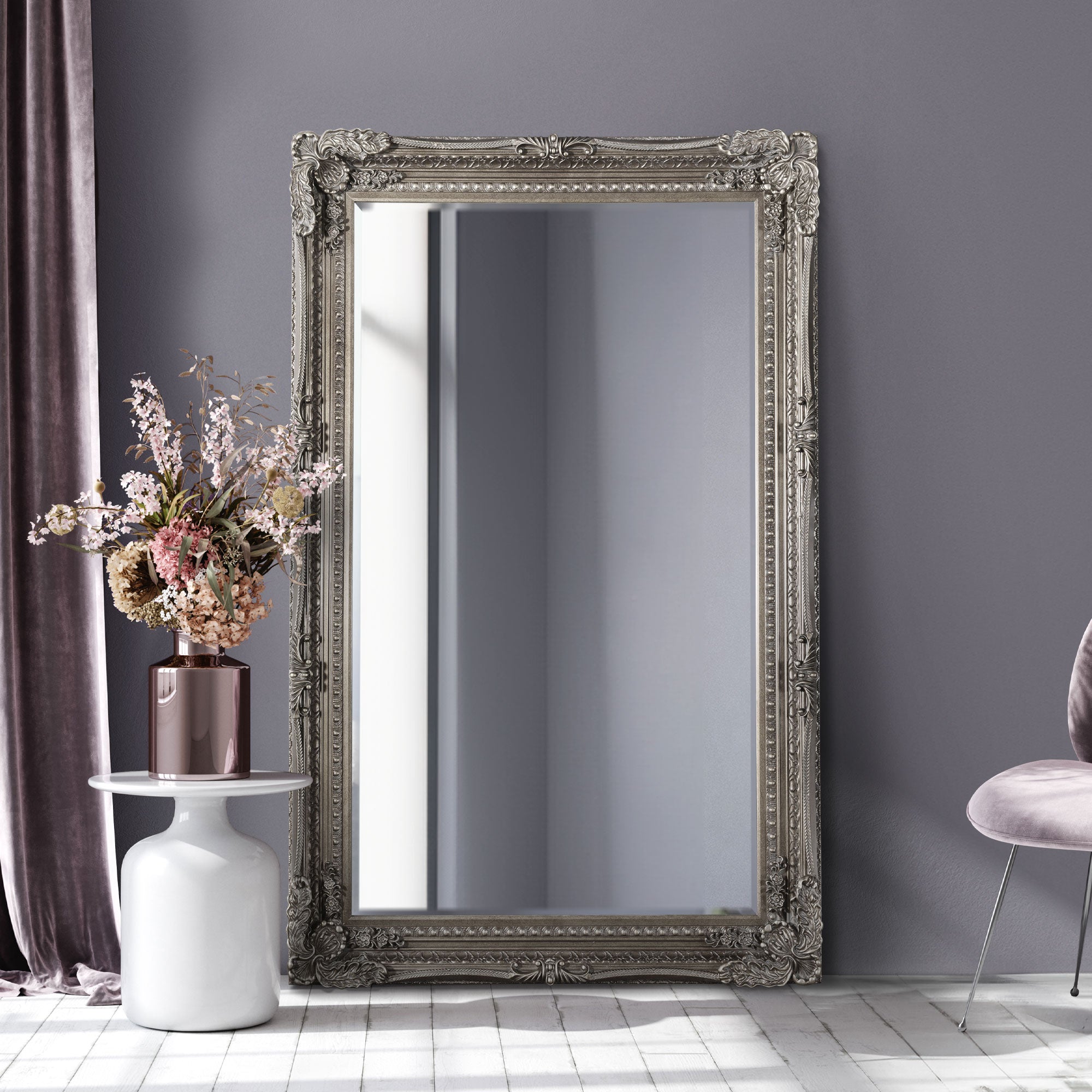 Carved Louis Silver Large Leaner Mirror 179 x 118 CM (15010562048378)