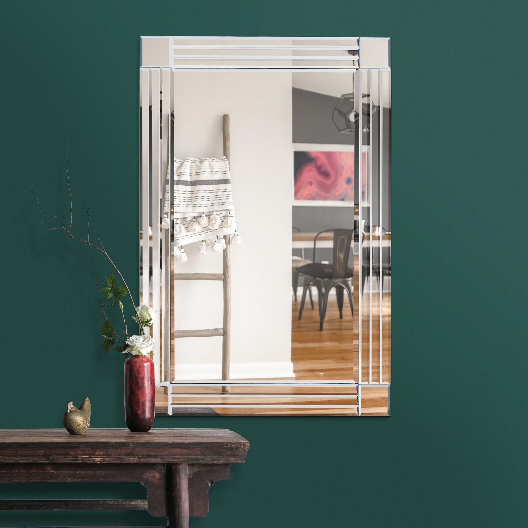 Milton All Glass Bevelled Square Corner Wall Mirror 100 x 70 CM (15010562769274)