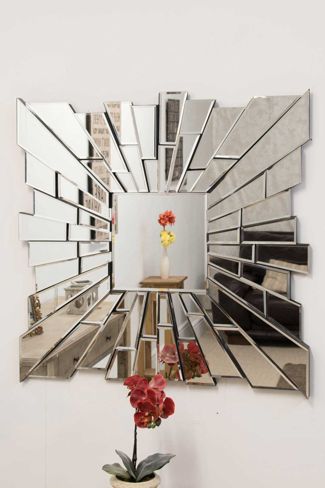 Sunburst All Glass Segmented Modern Square Mirror 90 x 90 CM (15010563096954)