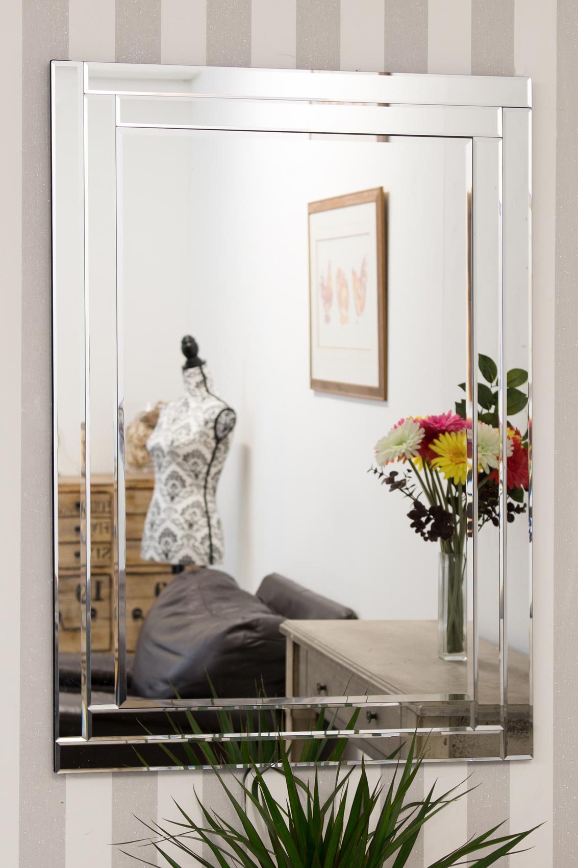 Luxford All Glass Bevelled Wall Mirror 100 x 70 CM (15010563686778)