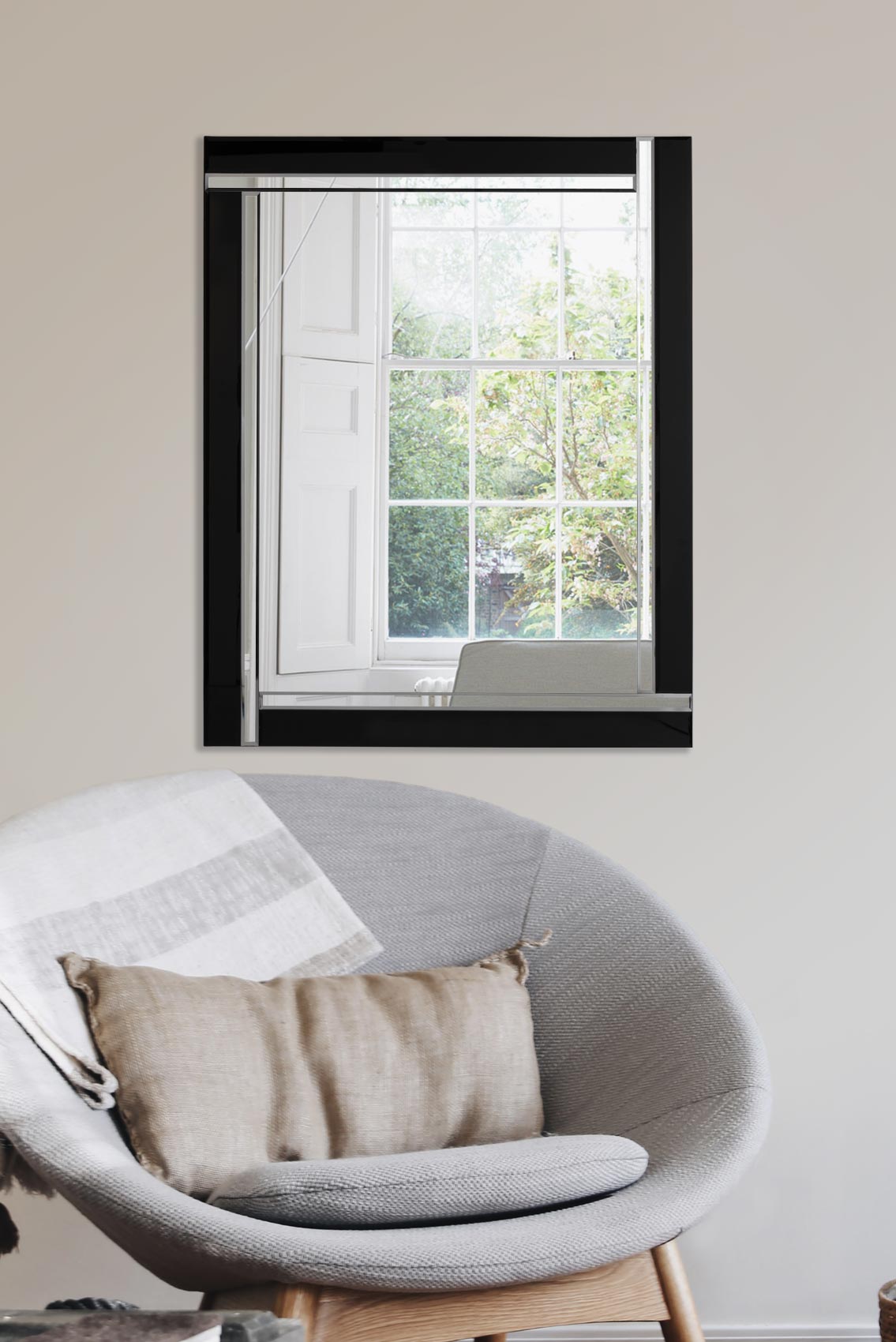 Aston Black Double Bevelled All Glass Mirror 68 x 58 CM (15010564440442)