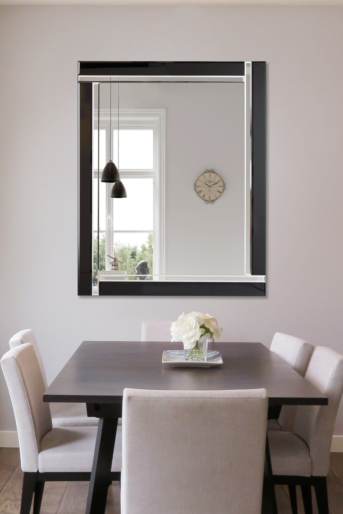 Aston Large Black Double Bevelled All Glass Mirror 144 x 115.5CM (15010564505978)
