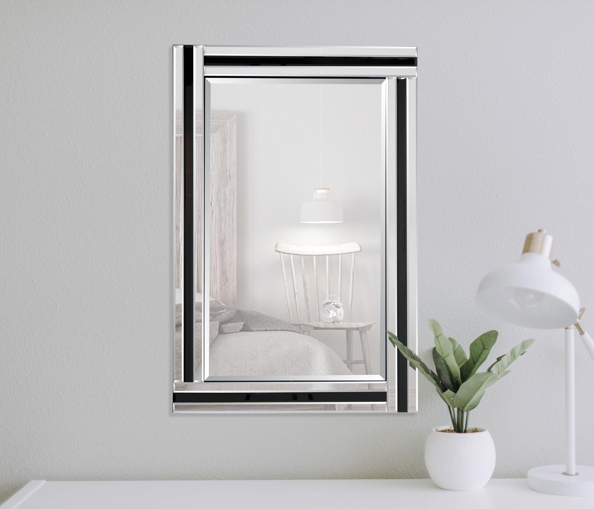 Dalton Black And Silver Bevelled Triple Edge Wall Mirror 68 x 58cm (15010564571514)