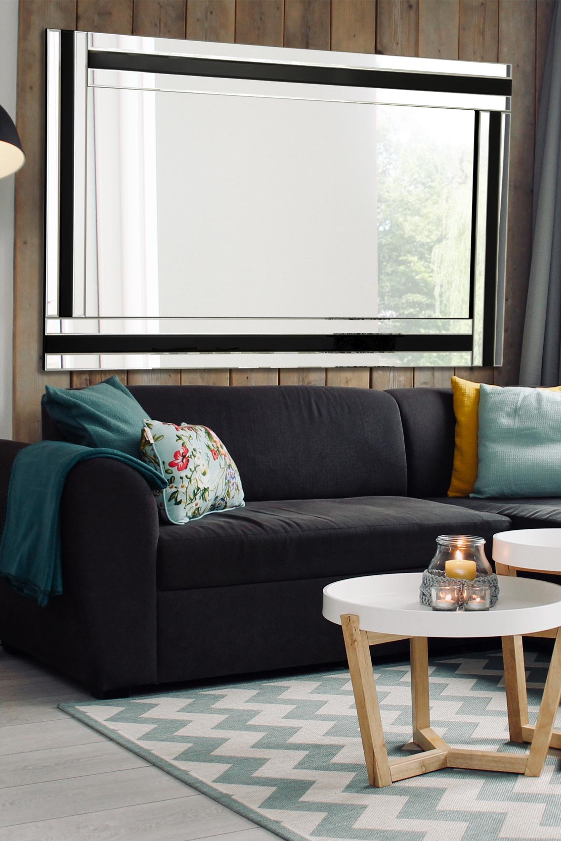 Dalton Large Black + Silver Bevelled Triple Edge Wall Mirror 144 x 115.5cm (15010564604282)