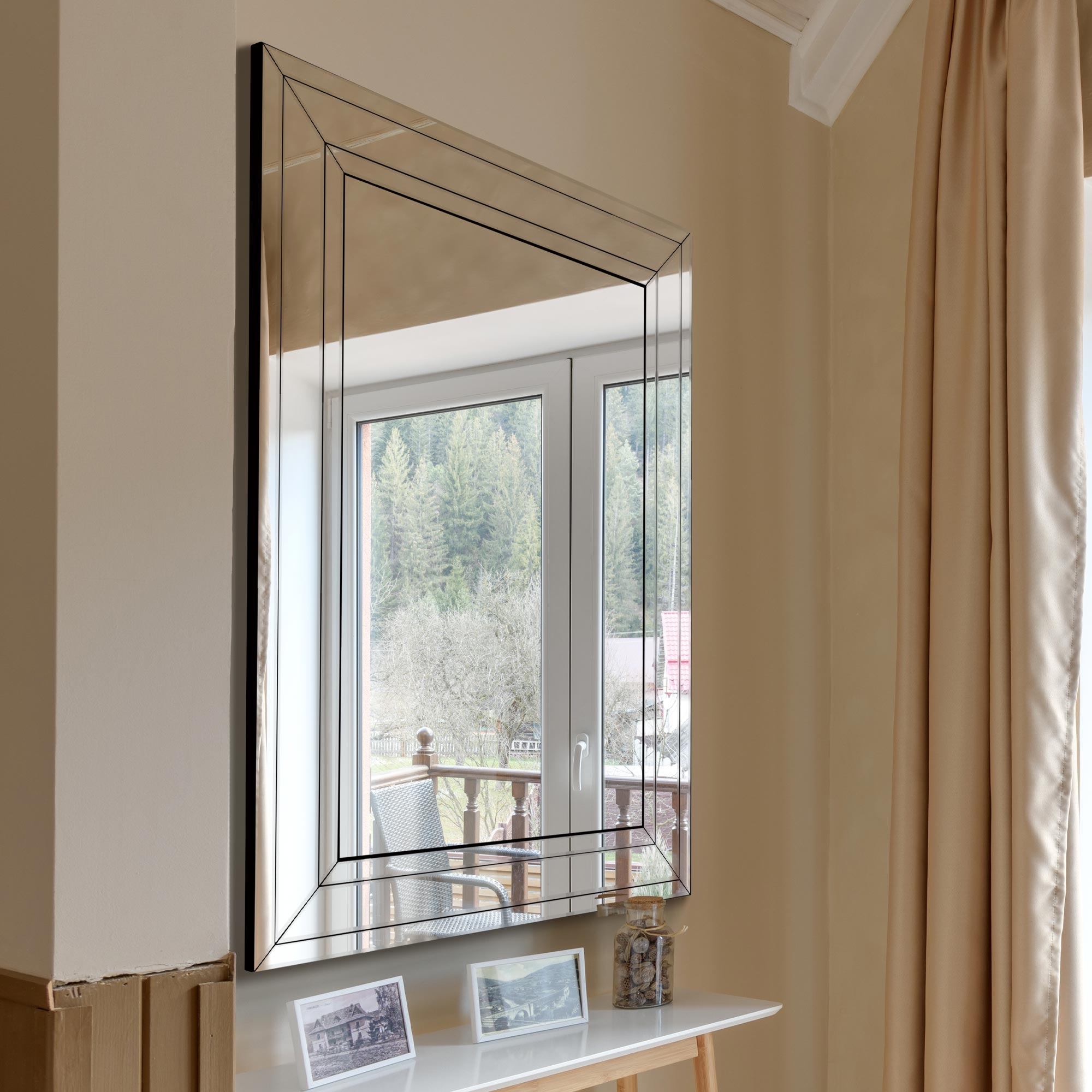 Langley All Glass Modern Bevelled Large Wall Mirror 144 x 115.5 CM (15010565063034)