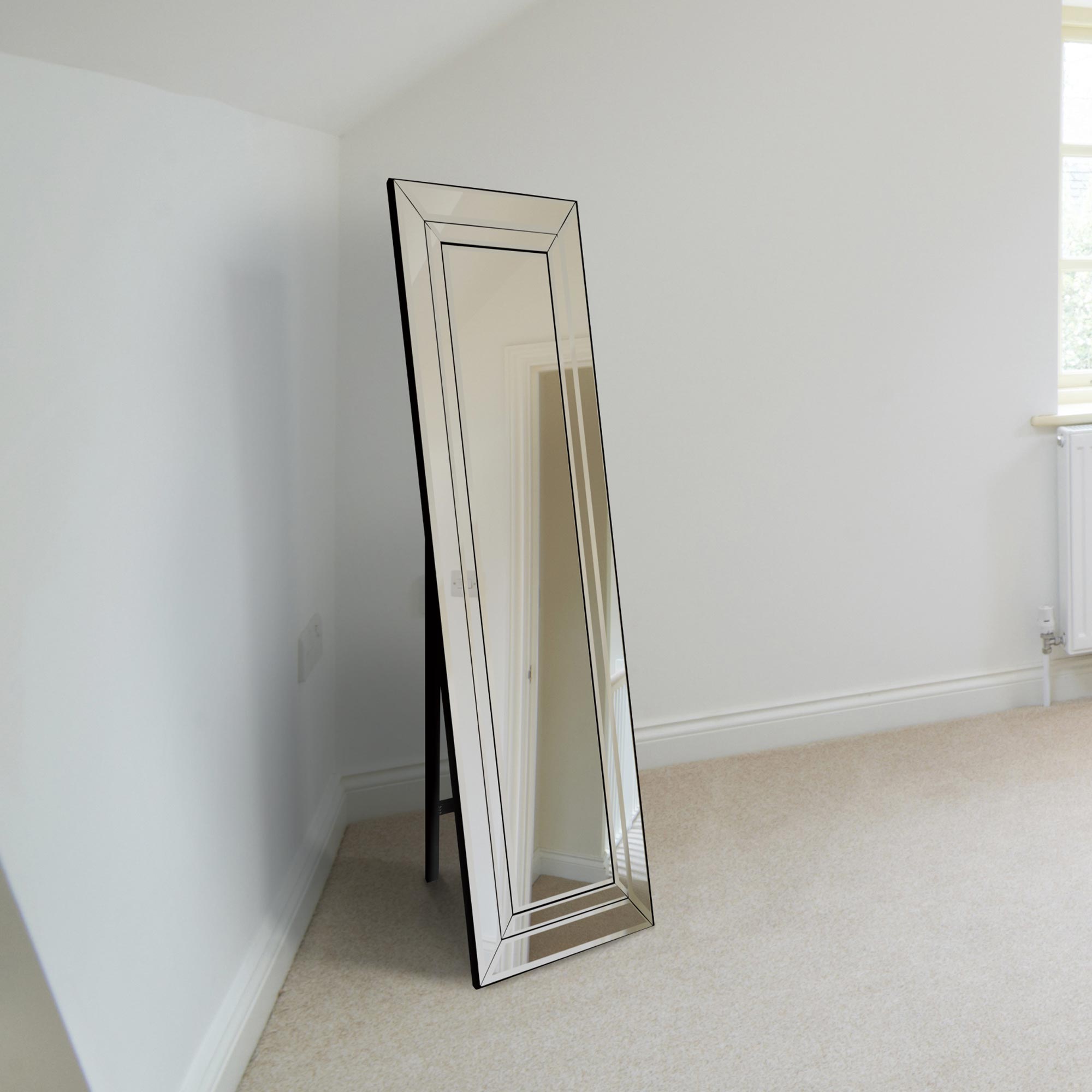 New Double Bevel Large Modern Venetian Cheval Free Standing Mirror 5Ft X 1Ft3 (150 X 40cm) (15010565226874)