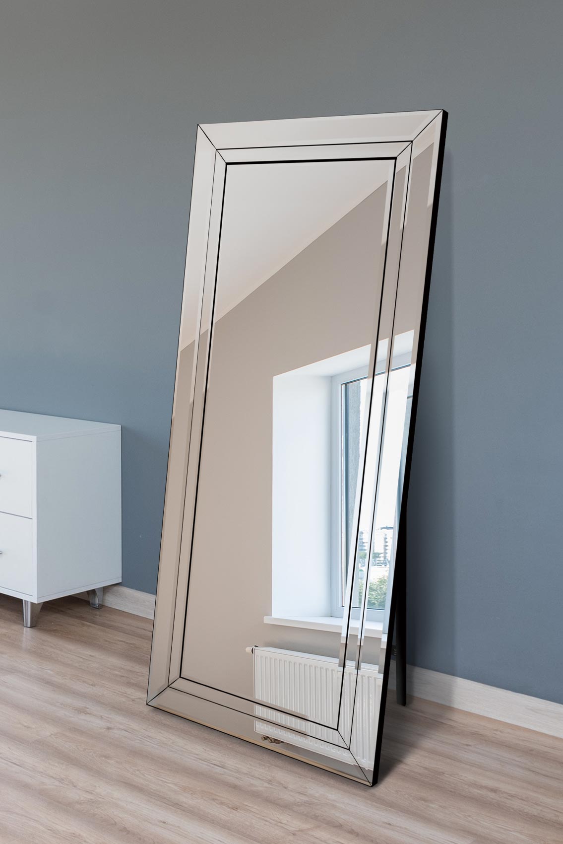 New Double Bevel Large Modern Venetian Cheval Free Standing Mirror 5Ft7 X 1Ft11 (170 X 58cm) (15010565259642)