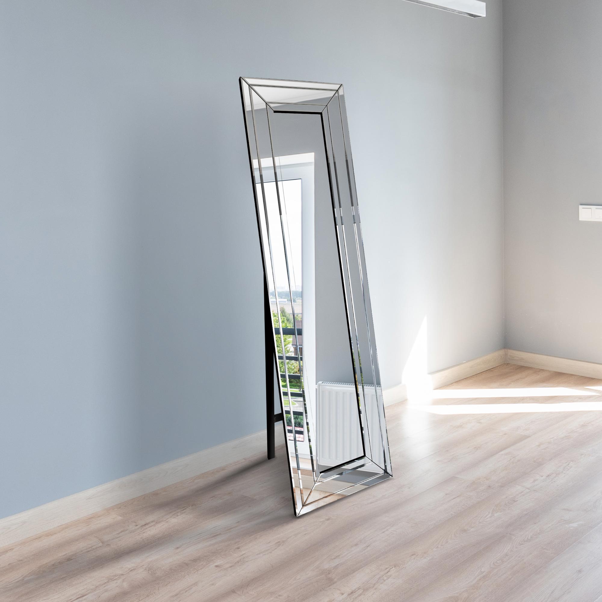 New Triple Bevel Large Modern Venetian Cheval Free Standing Mirror 5Ft X 1Ft3 (150 X 40cm) (15010565390714)