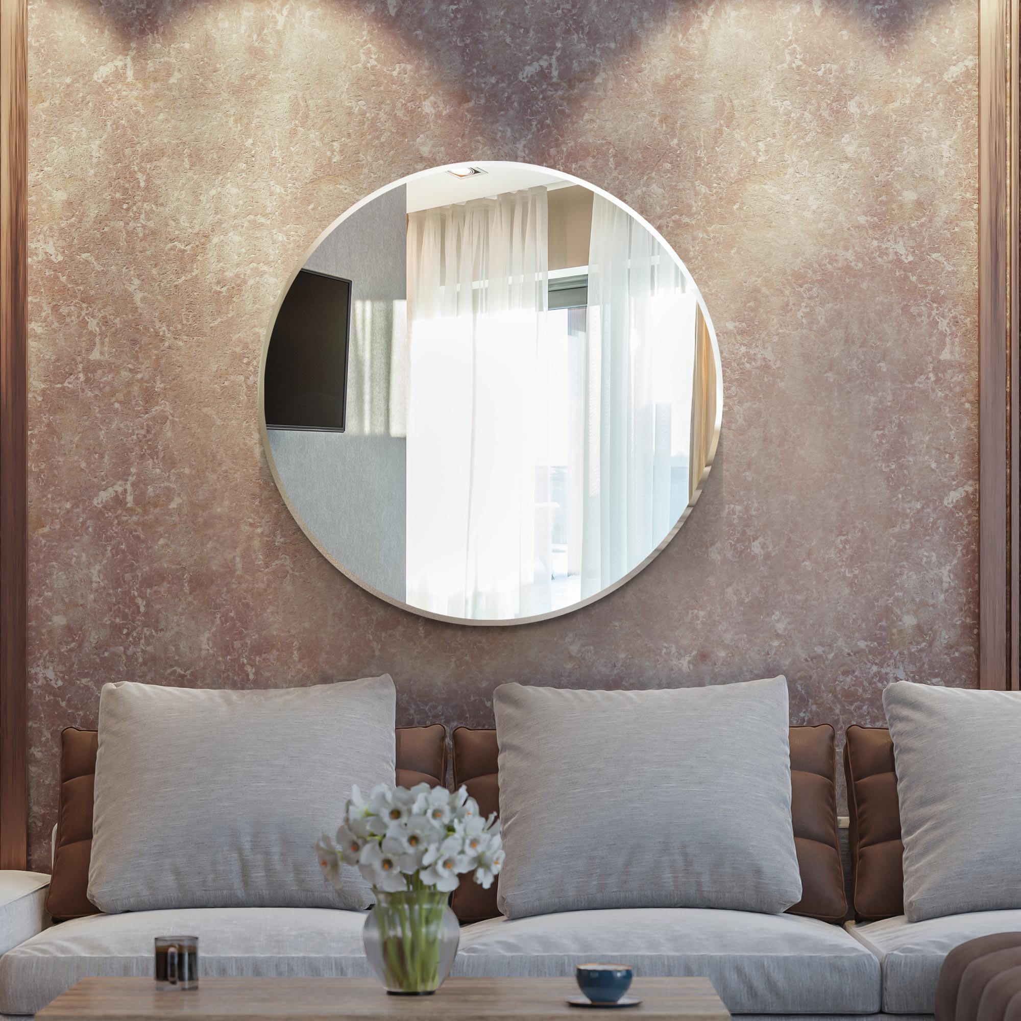 All Glass Bevelled Classic Design Round Mirror 110 x 110CM (15010565718394)