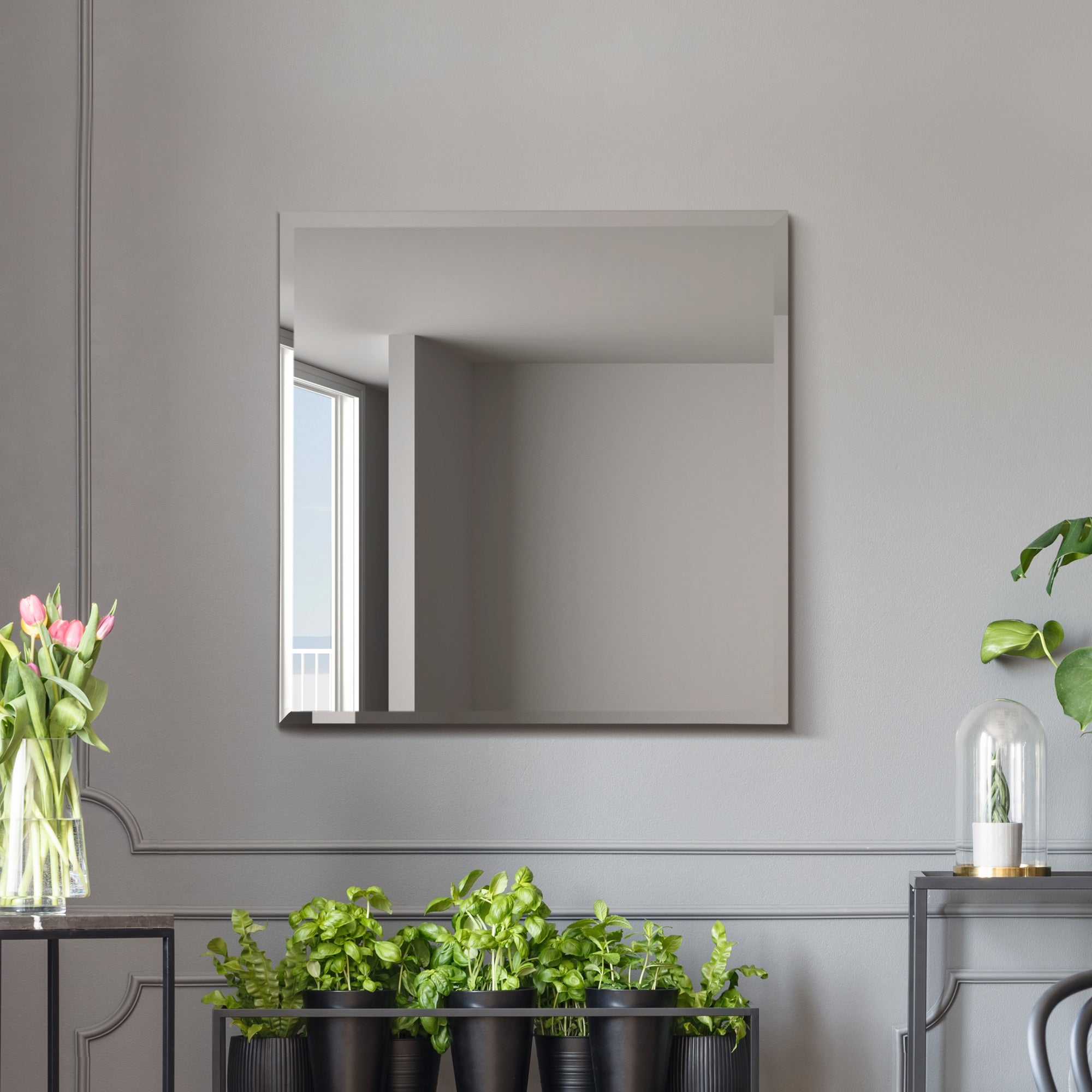 The Moderni - All Glass Modern Bevelled Square Wall Mirror 24" X 24" (60x60CM) (15010566406522)
