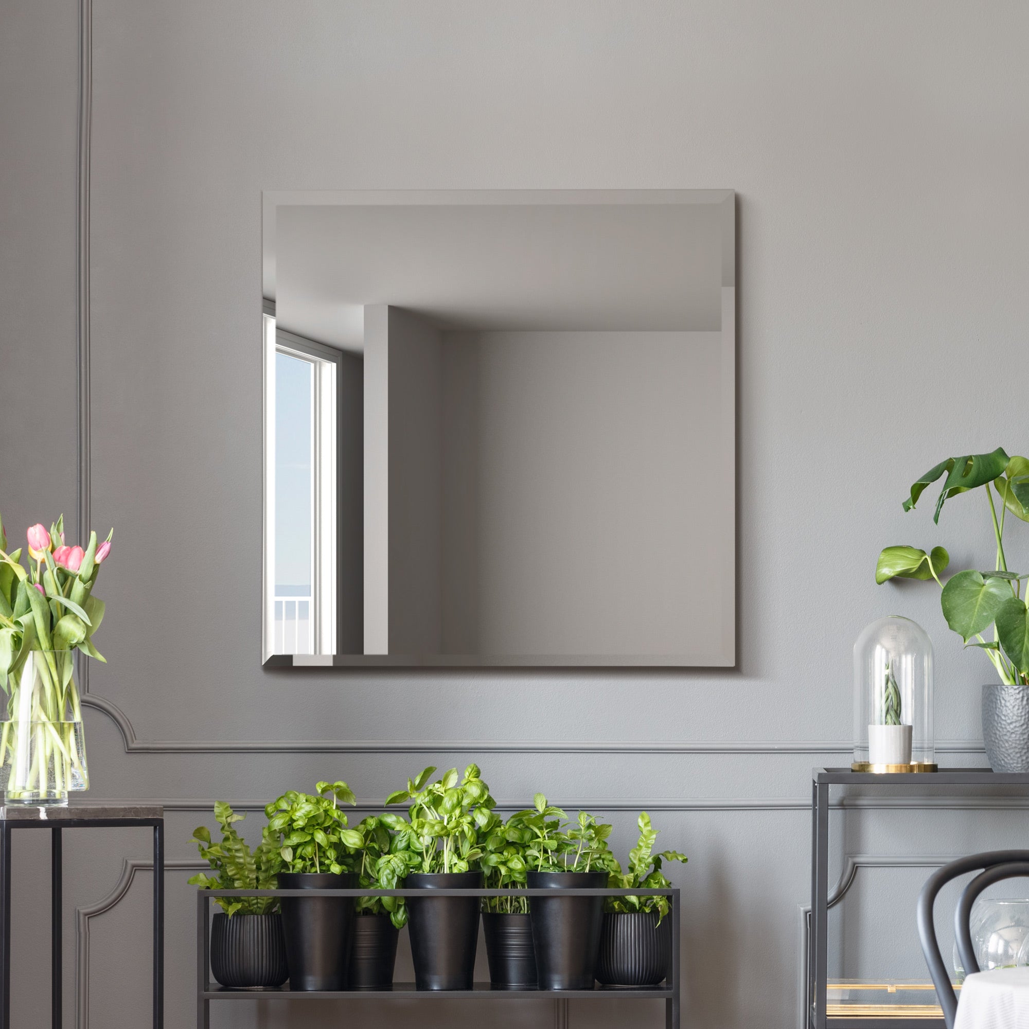 The Moderni - All Glass Modern Bevelled Square Wall Mirror 27" X 27" (70x70CM) (15010566439290)