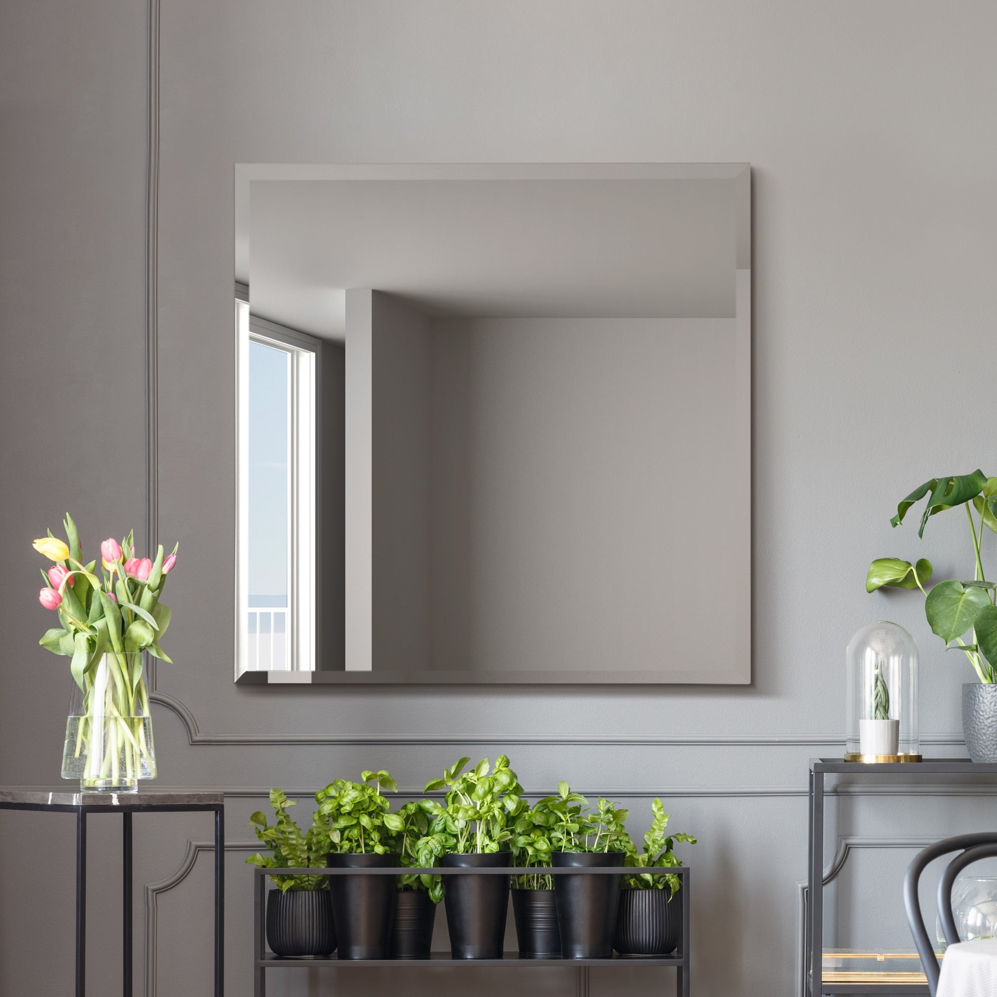 The Moderni - All Glass Modern Bevelled Square Wall Mirror 35" X 35" (90x90CM) (15010566504826)