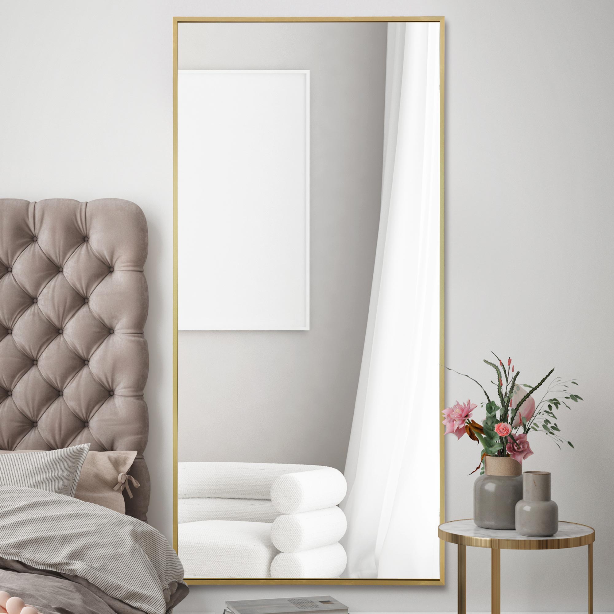 The Artus - Gold Aluminium Edged Wall Leaner Mirror 68" X 33" (174CM X 85CM) (15010566832506)