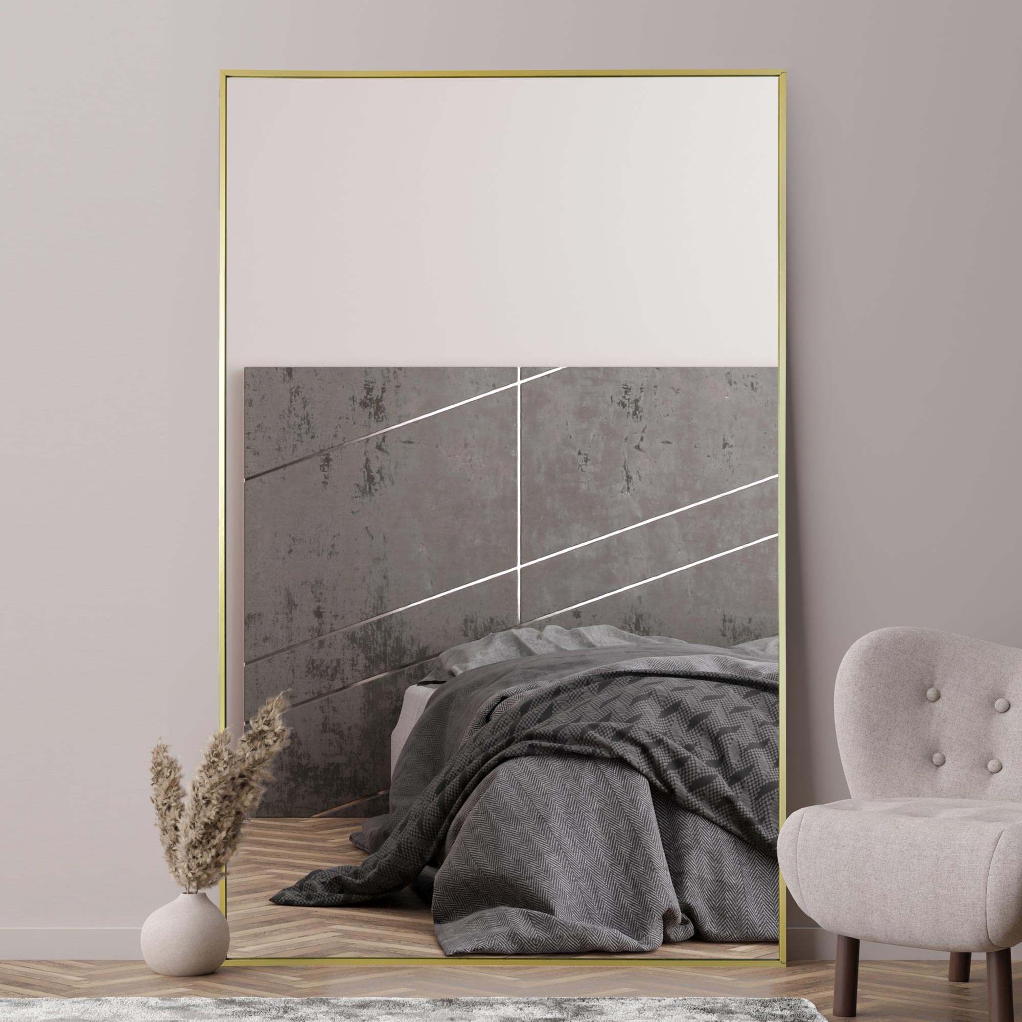 The Artus - Gold Aluminium Edged Wall Leaner Mirror 68" X 43" (174CM X 110CM) (15010566898042)