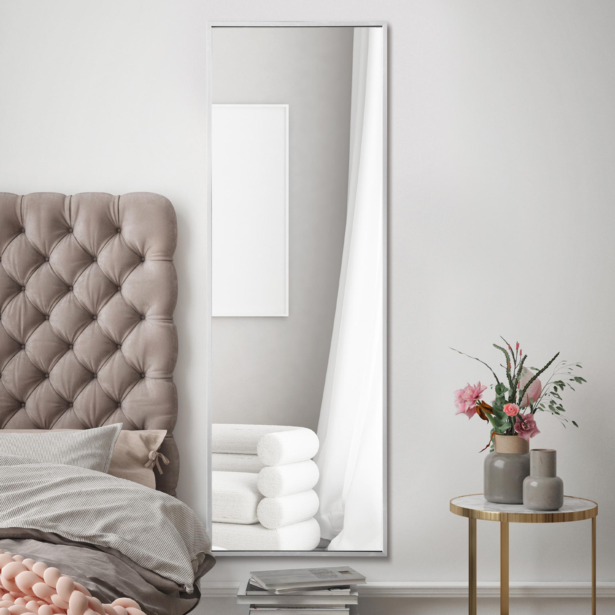 The Artus - Silver Aluminium Edged Wall Leaner Mirror 47" X 16" (120CM X 40CM) (15010567061882)