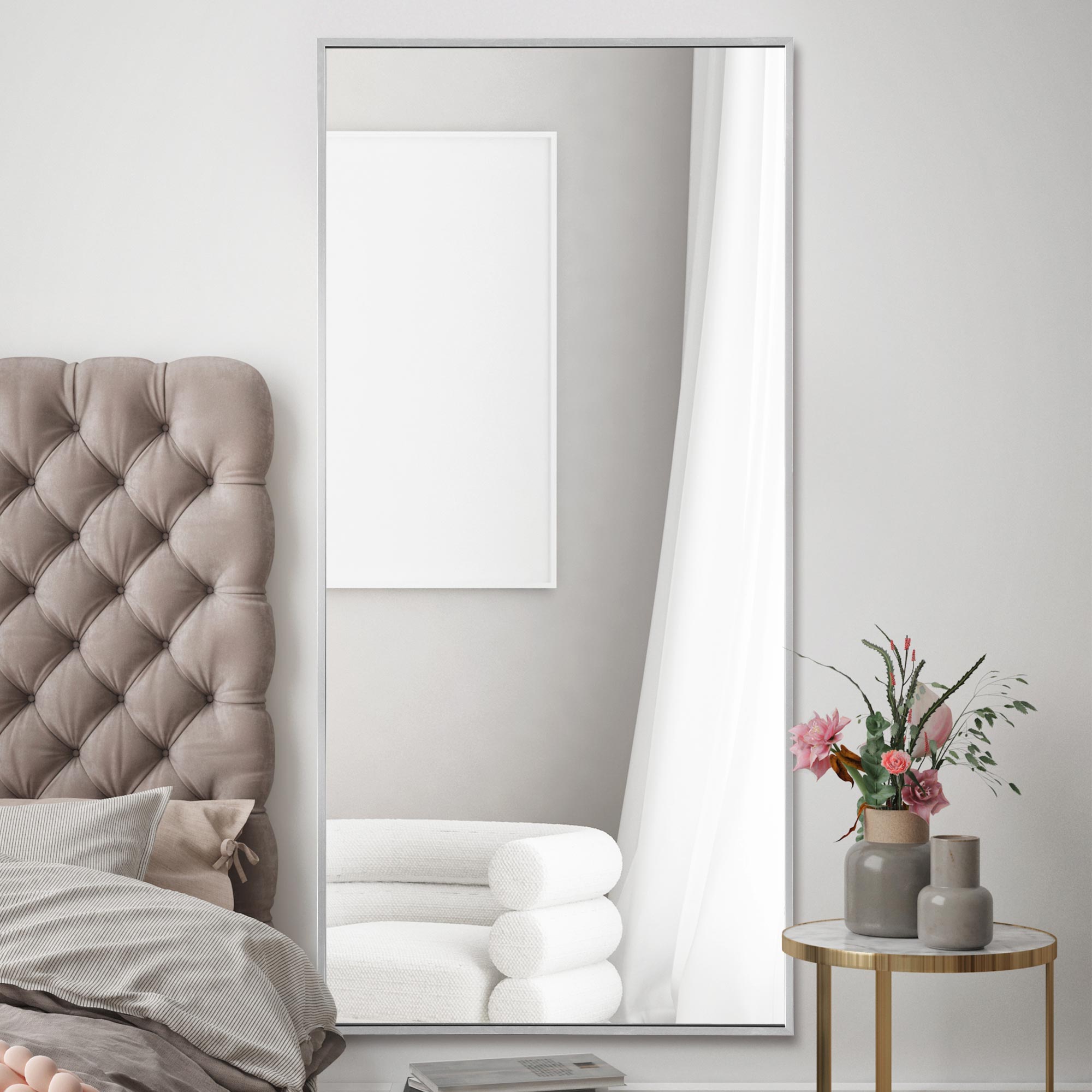 The Artus - Silver Aluminium Edged Wall Leaner Mirror 68" X 33" (174CM X 85CM) (15010567094650)