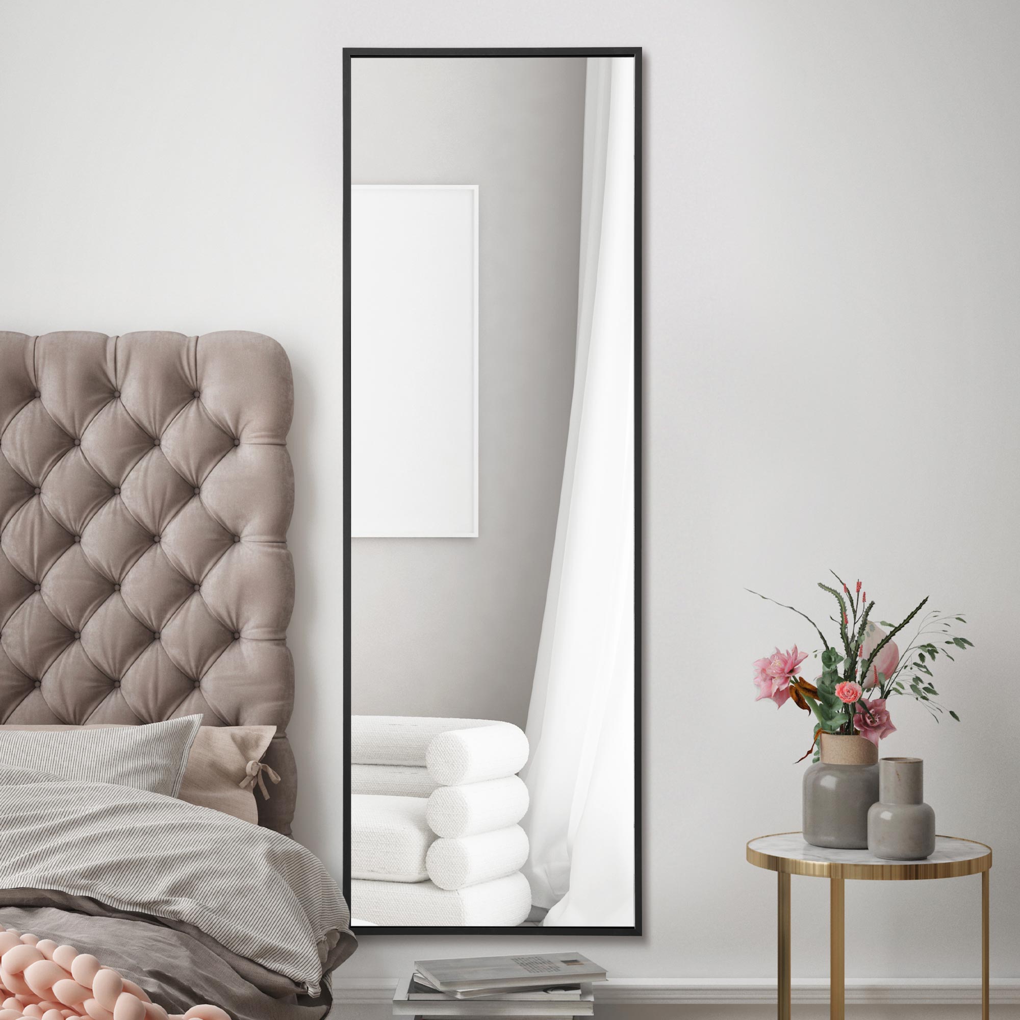 The Artus - Black Aluminium Edged Wall Leaner Mirror 47" X 16" (120CM X 40CM) (15010567258490)