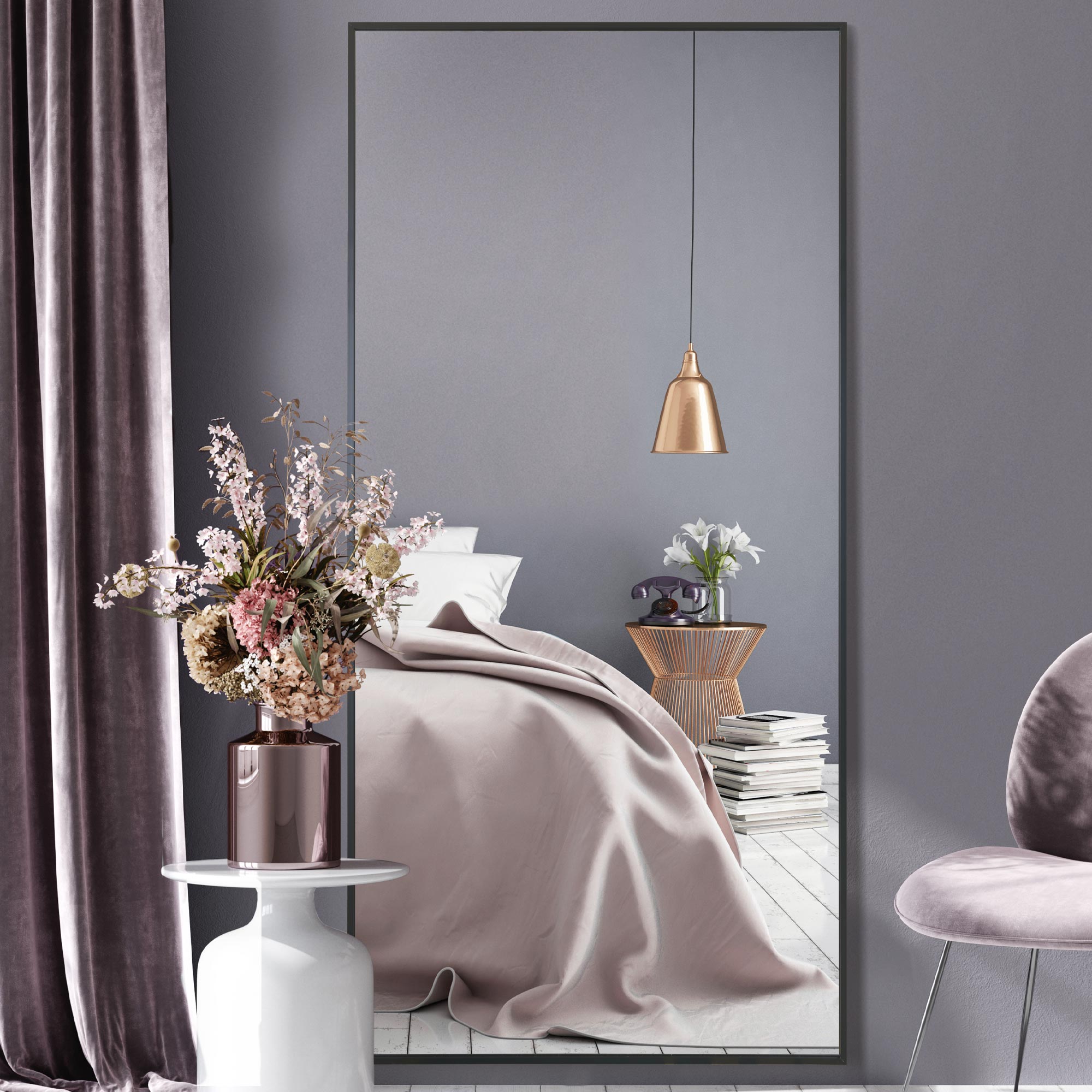 The Artus - Black Aluminium Edged Wall Leaner Mirror 68" X 33" (174CM X 85CM) (15010567291258)