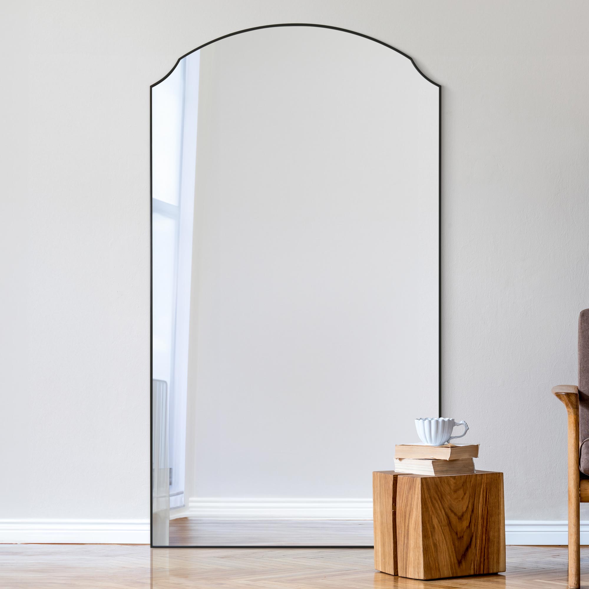 The Curva - New Black Edged Dual Arch Curved Edge Over mantle and Wall Mirror 71"x39" (180cm X 100cm) Inset Premium Mirror Glass (15010567422330)