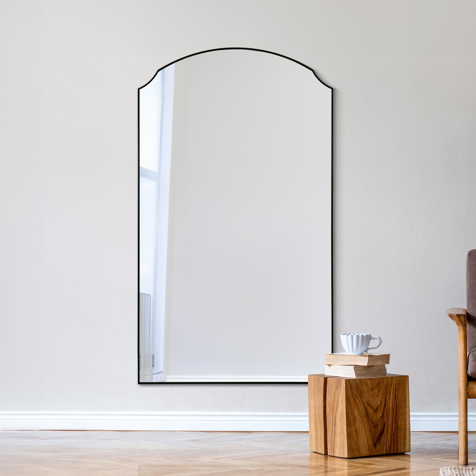 The Curva - New Black Edged Dual Arch Curved Edge Leaner and Wall Mirror 63"x35" (160cm X 90cm) Inset Premium Mirror Glass (15010567455098)