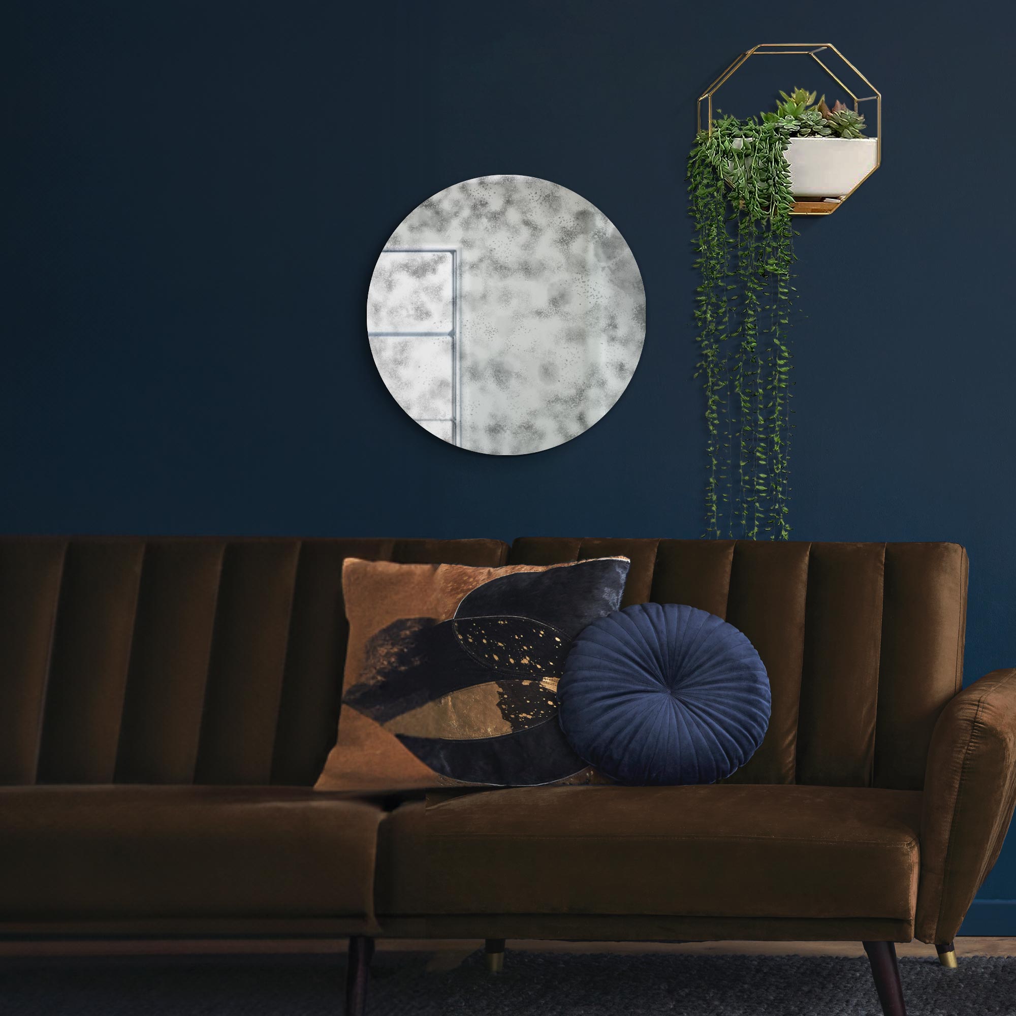 The Vetus - Round Circular Antiqued Mirror with Polished Edge on Black Backing 24" X 24" (60x60CM). Premium Distressed Mirror Glass Ready to Wall Hang (15010567487866)