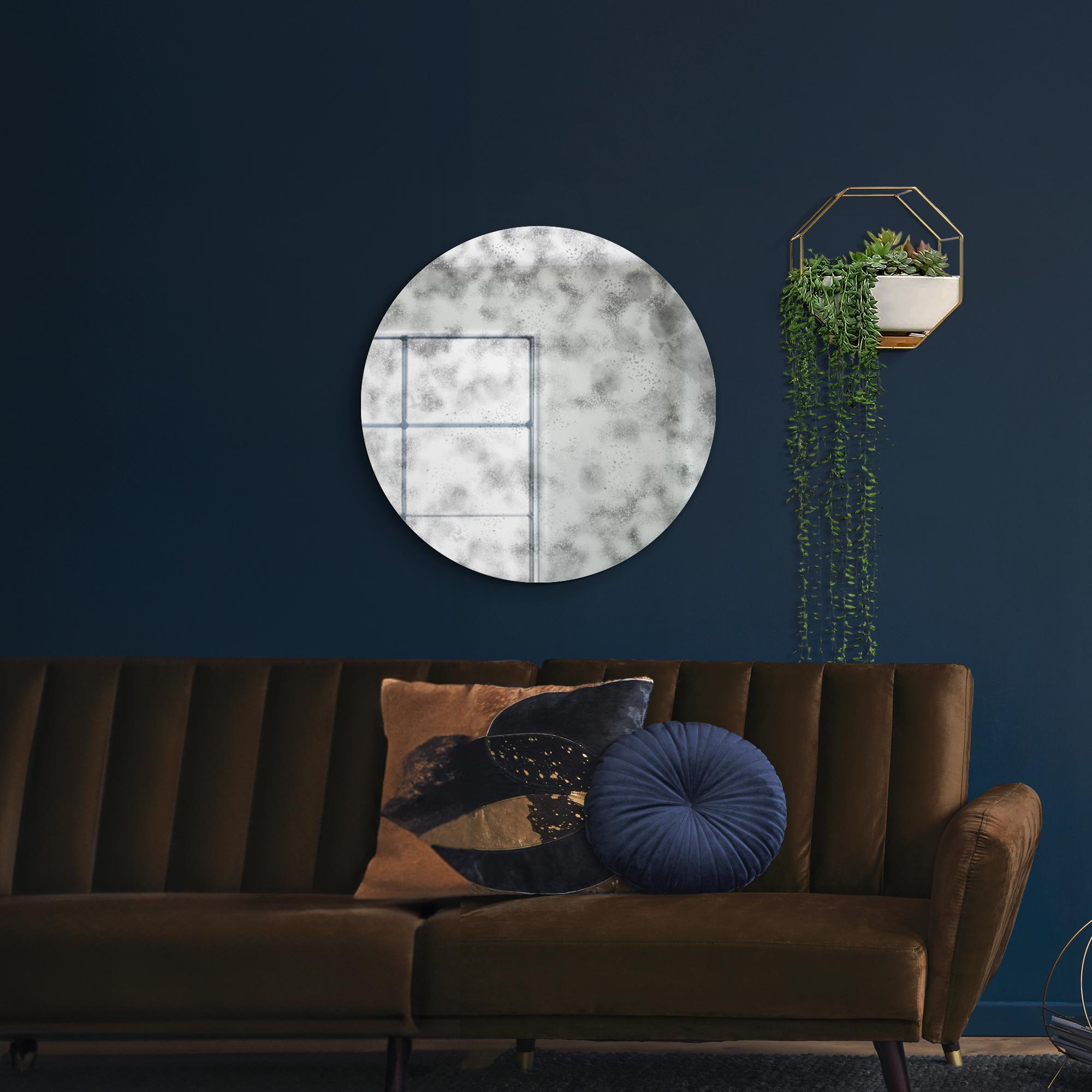 The Vetus - Round Circular Antiqued Mirror with Polished Edge on Black Backing 31" X 31" (80x80CM). Premium Distressed Mirror Glass Ready to Wall Hang (15010567520634)