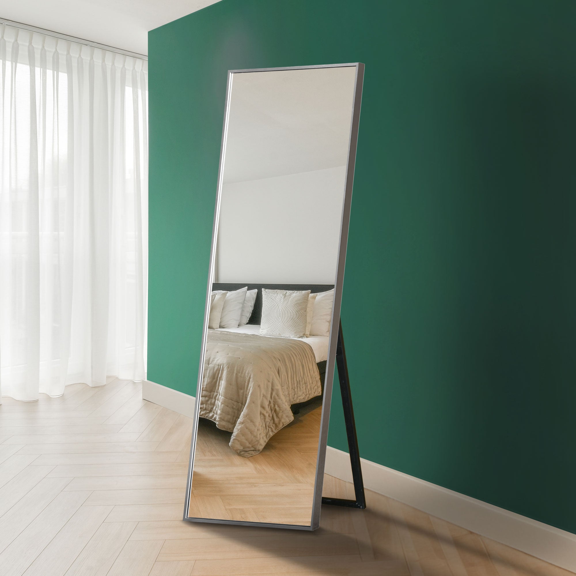 The Artus - Silver Aluminium Edged Cheval Mirror 67" X 23" (170CM X 58CM) (15010567651706)