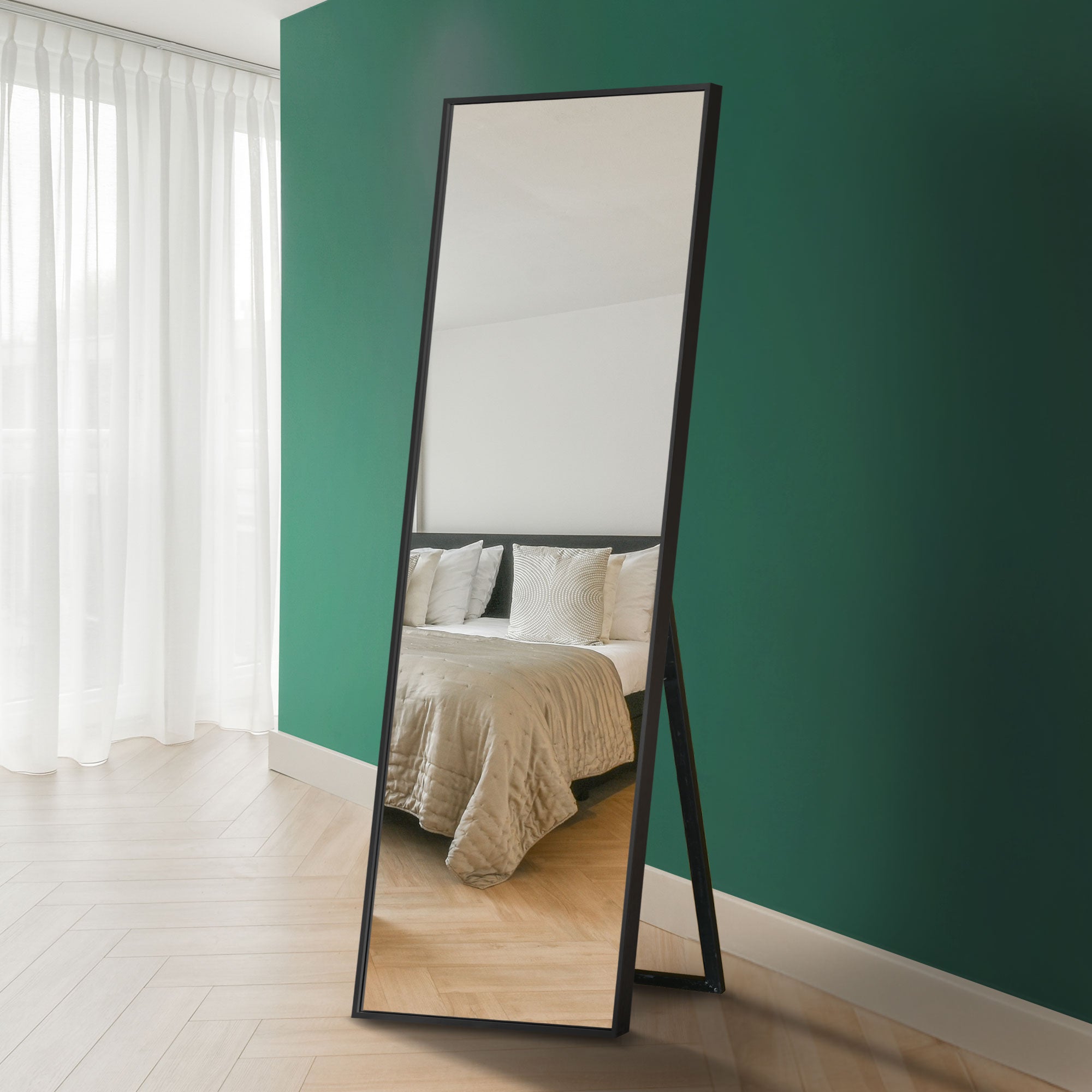 The Artus - Black Aluminium Edged Cheval Mirror 67" X 23" (170CM X 58CM) (15010567717242)