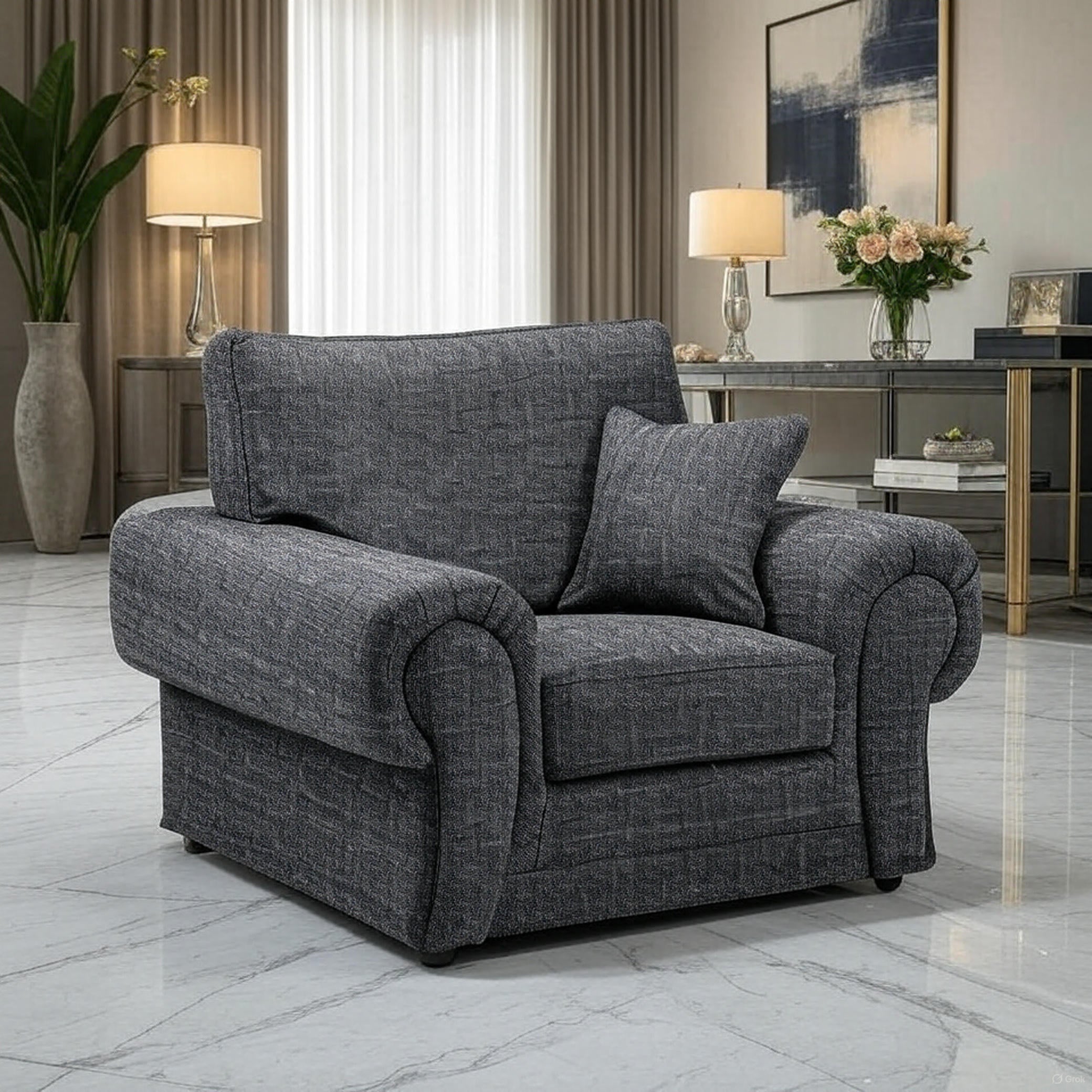 York Sofa Grey Armchair