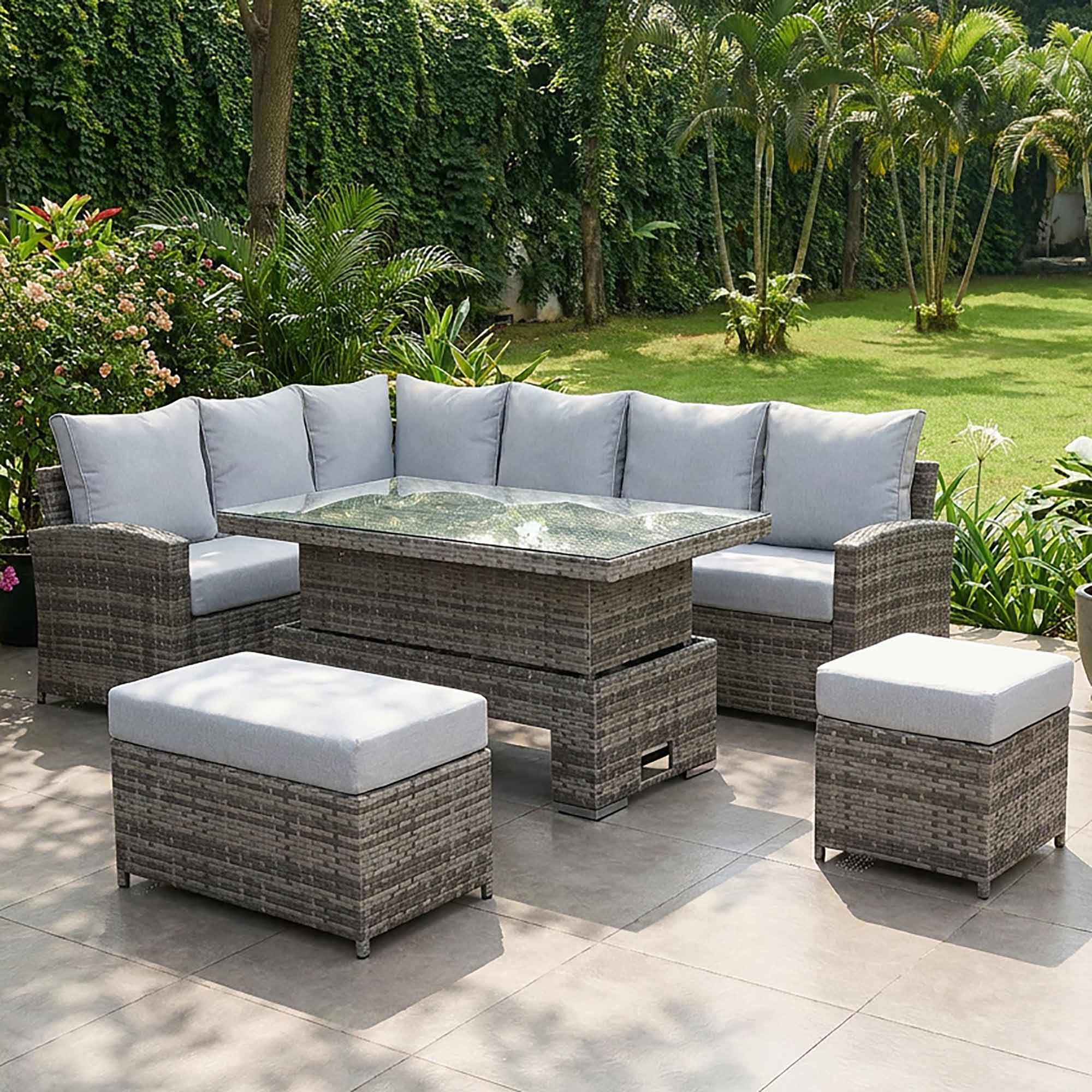 Sorrento Corner Dining Set with Rising Table in Mixed Grey - AMC Furniture