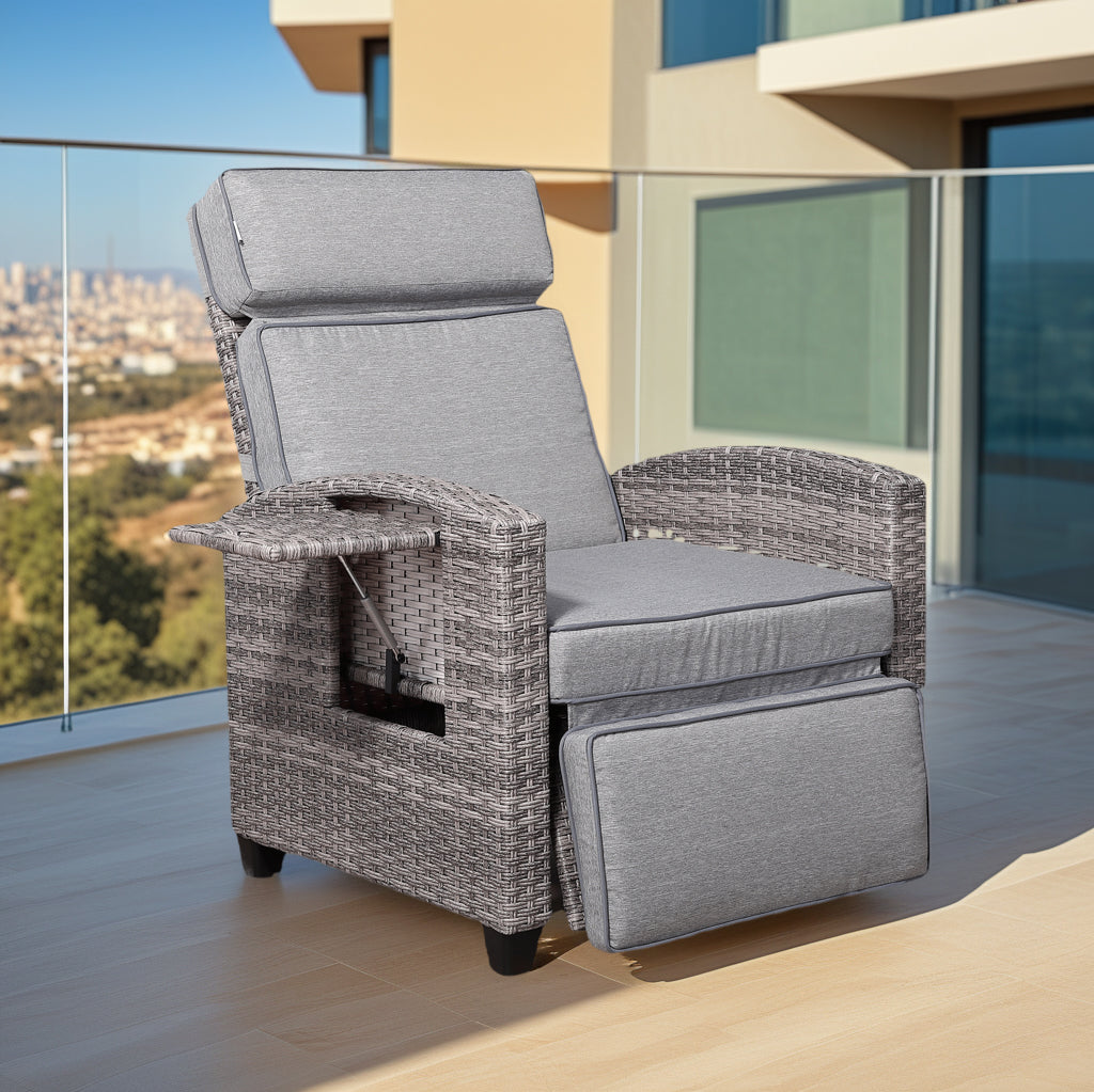 Catalina Reclining Armchair with Flip Table in Grey - AMC Furniture