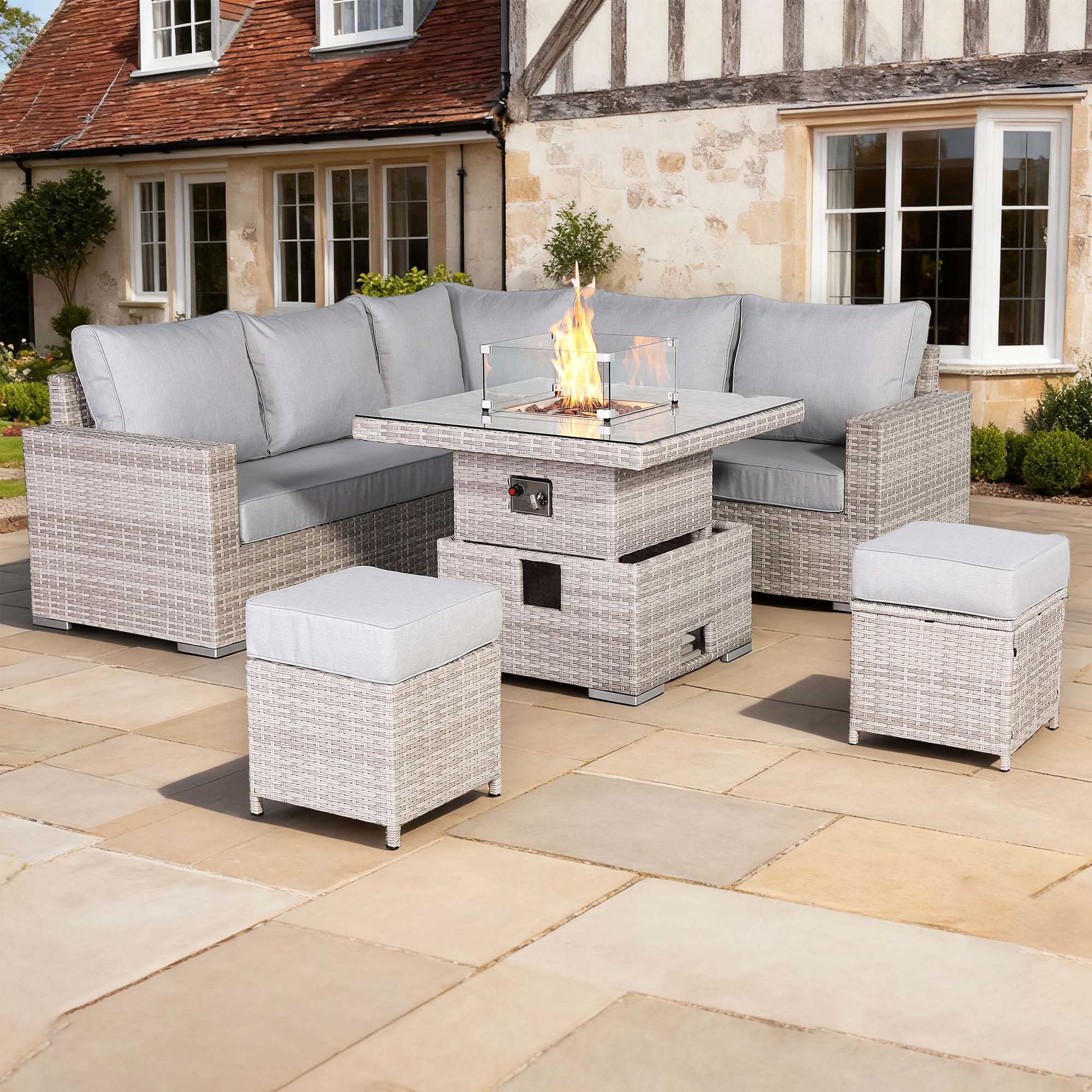 Santorini Square Rising Set with Firepit - AMC Furniture