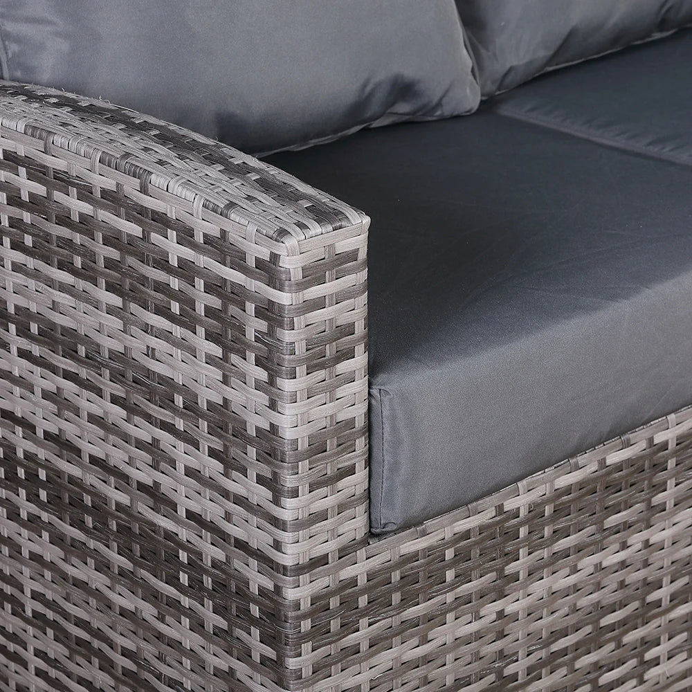 Casa Corner Sofa Set with Rising Dining Table in Mixed Weave (Right Hand)