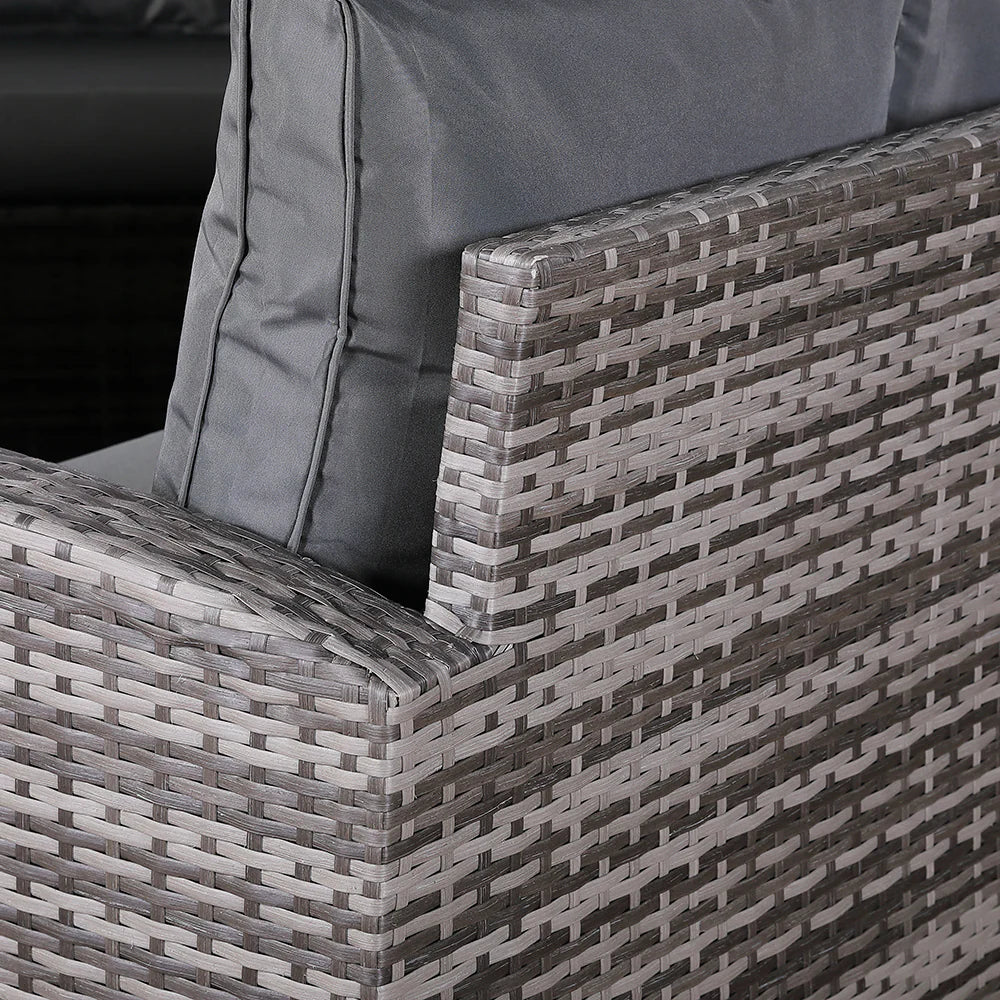 Casa Corner Sofa Set with Rising Dining Table in Mixed Weave (Right Hand)