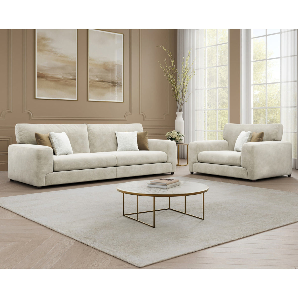Eden Loveseat in Astoria Sand - Lifestyle Room Setting