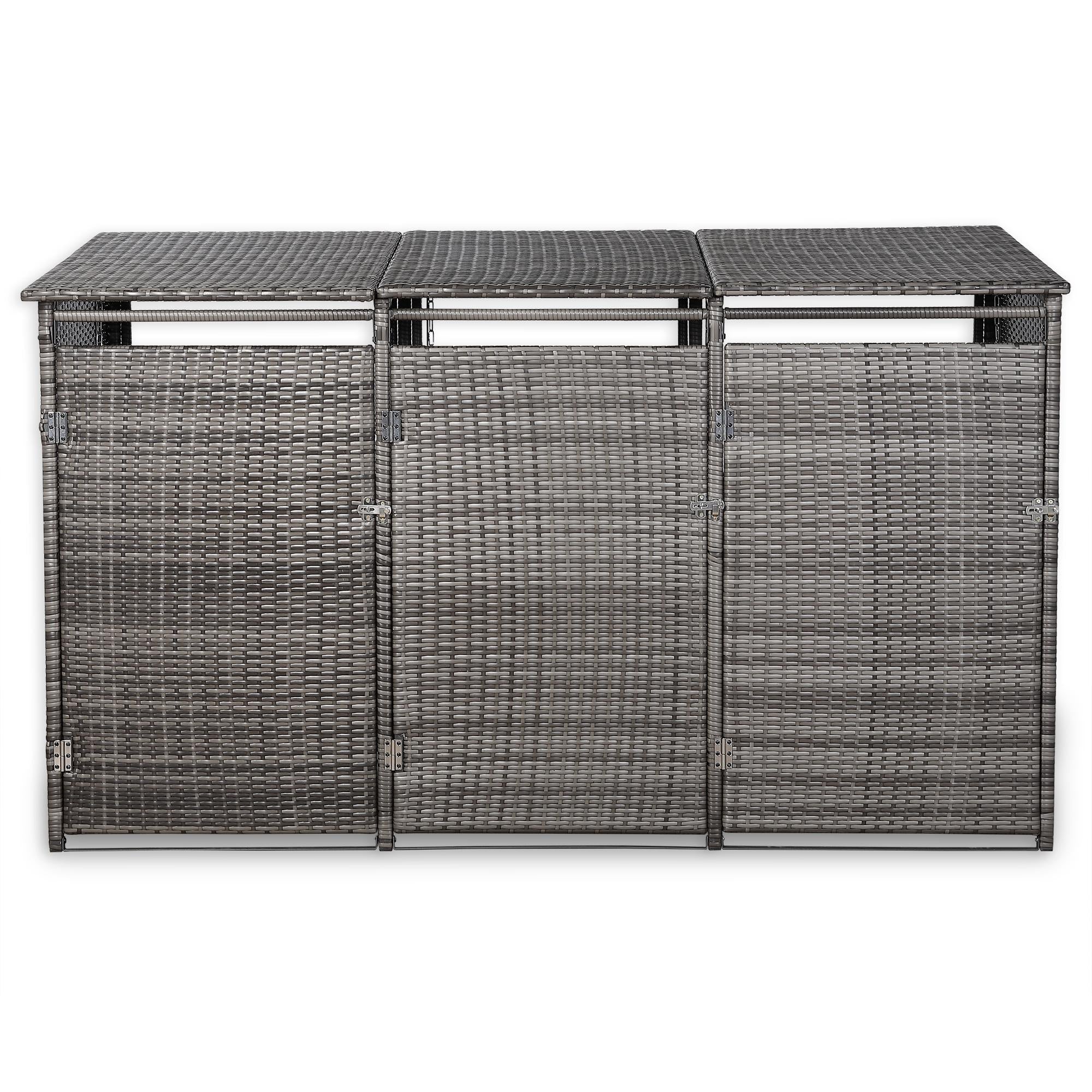 Triple wheelie bin shed / store in Grey Rattan Weave - AMC Furniture