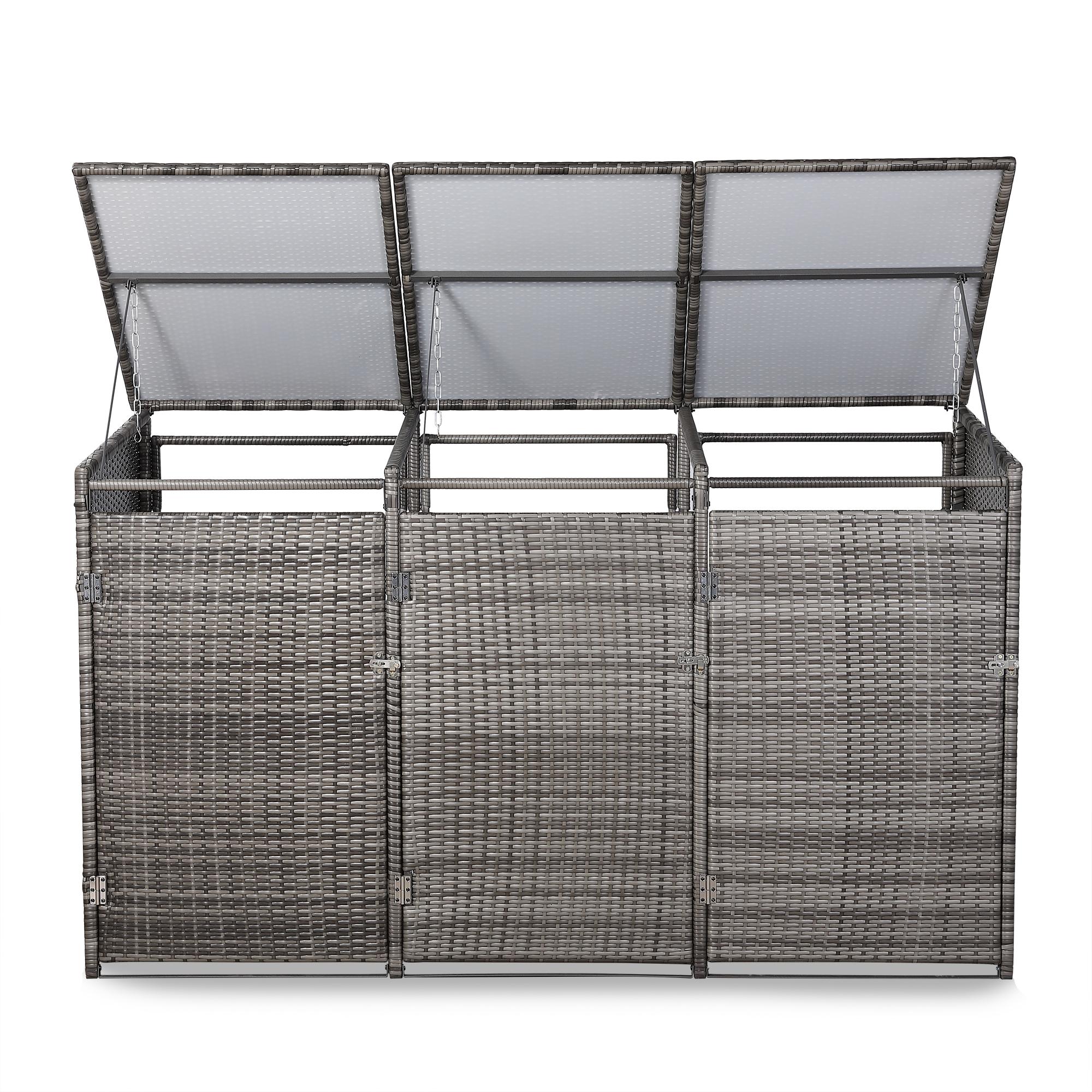 Triple wheelie bin shed / store in Grey Rattan Weave - AMC Furniture